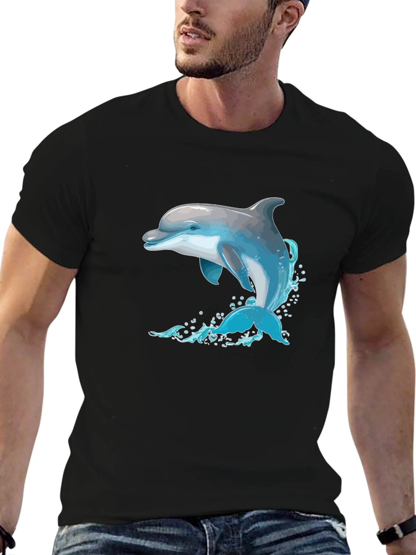 Dolphin Splash Graphic Black T-Shirt