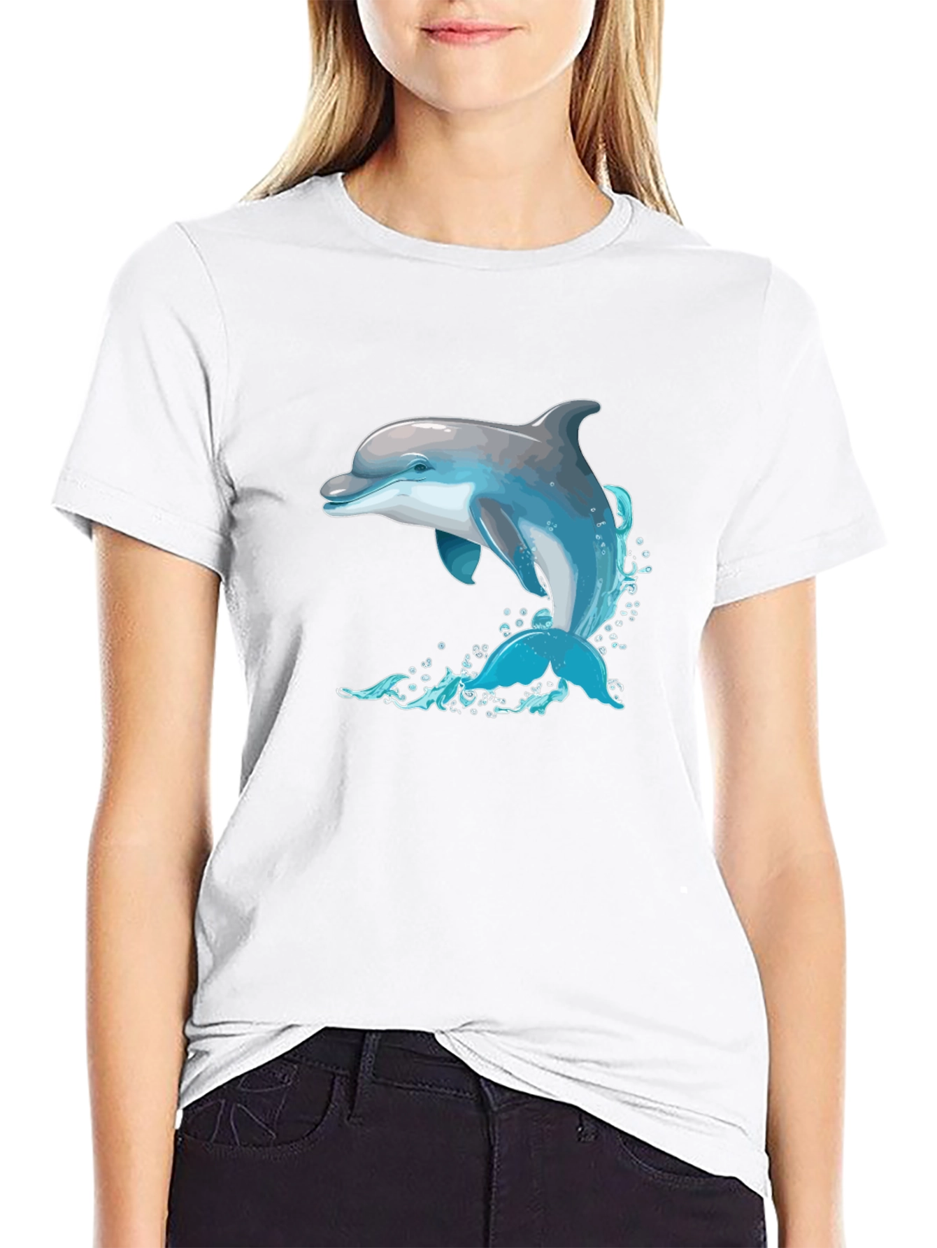 Dolphin Splash Graphic Black T-Shirt