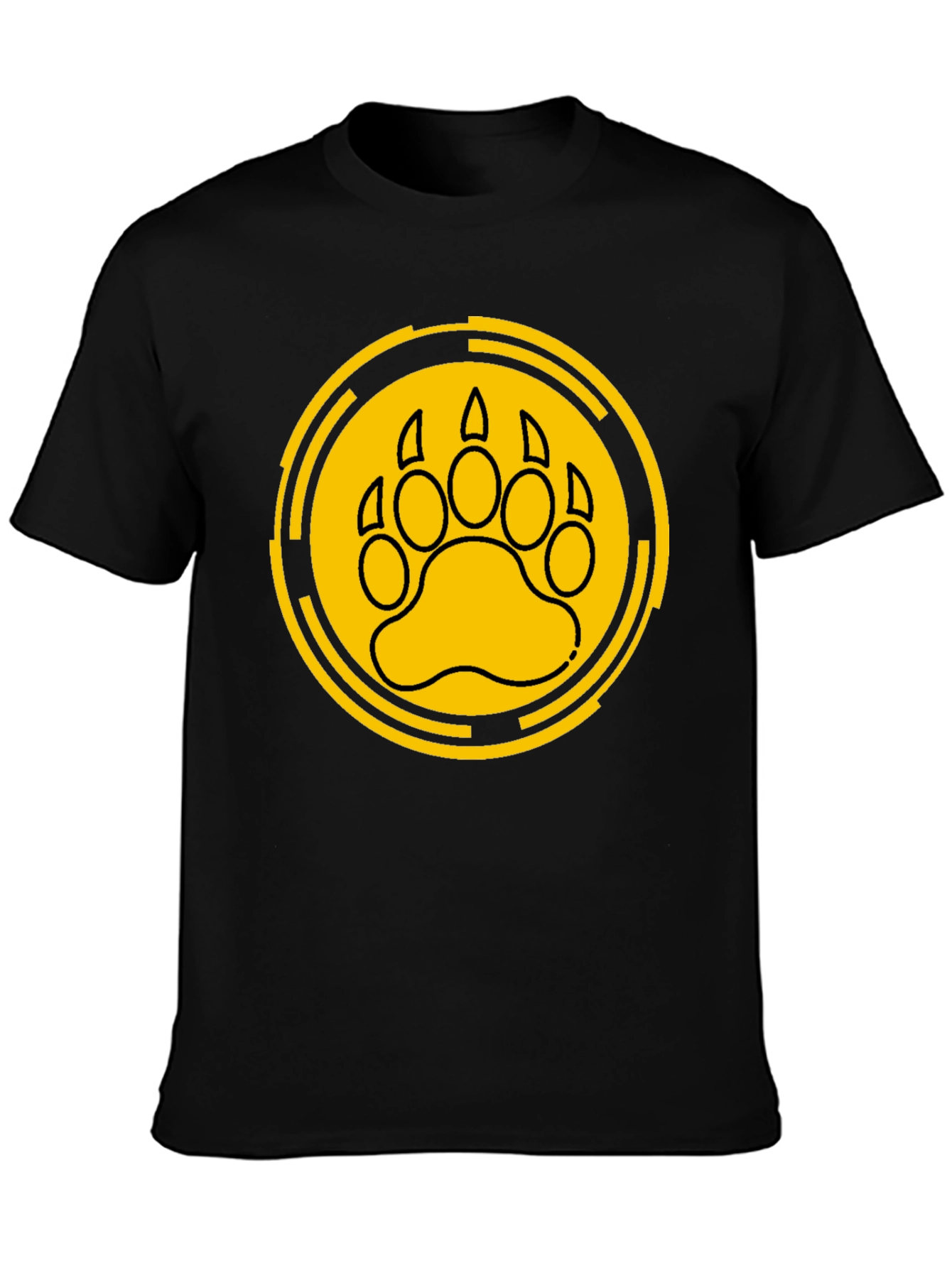 Bear Paw Print Graphic Tee - Black Cotton T-Shirt