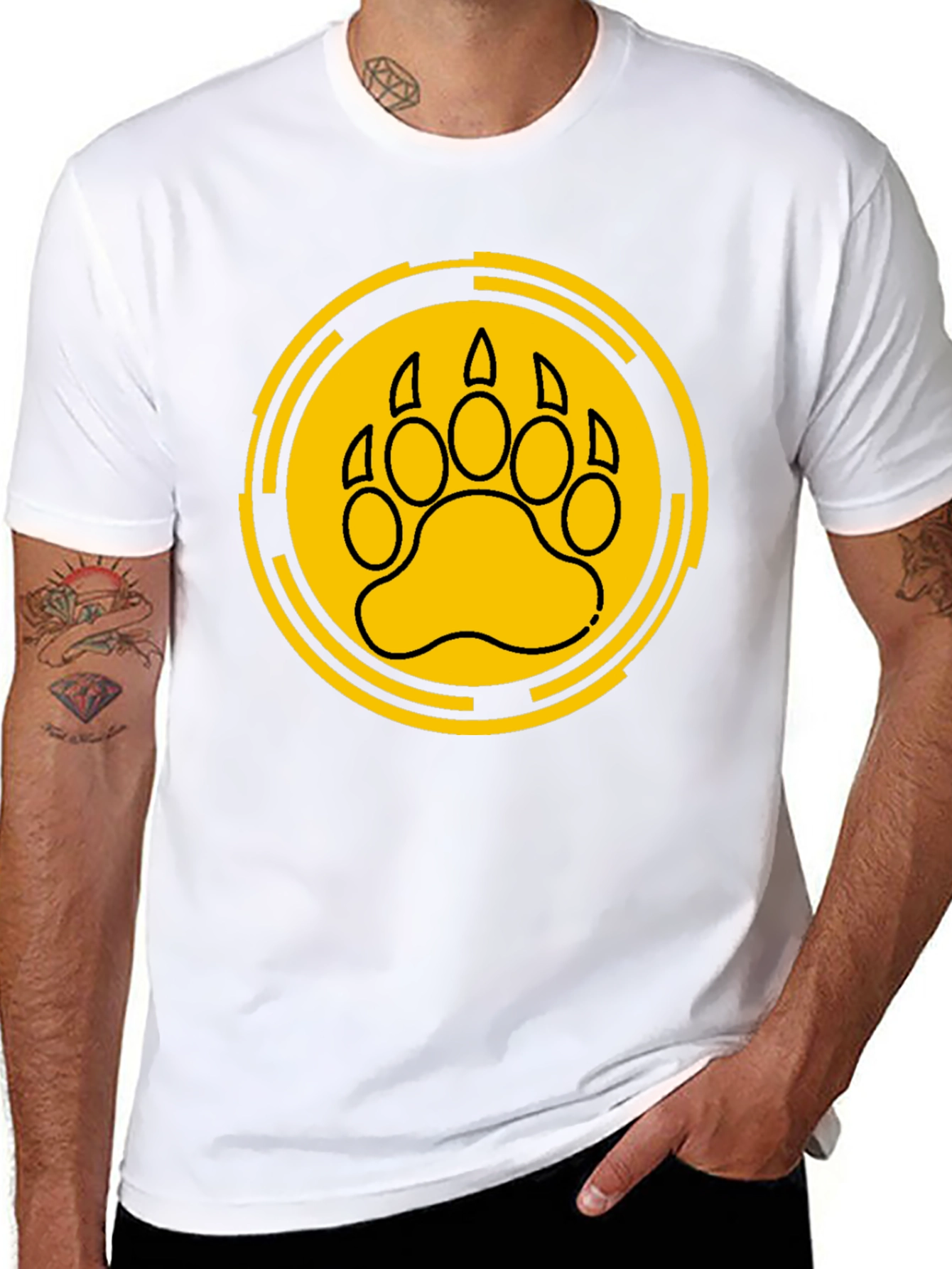 Bear Paw Print Graphic Tee - Black Cotton T-Shirt