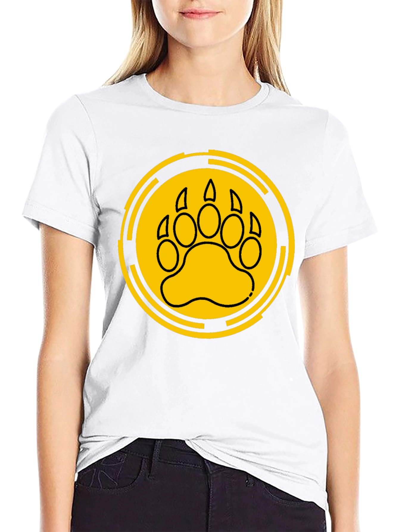 Bear Paw Print Graphic Tee - Black Cotton T-Shirt