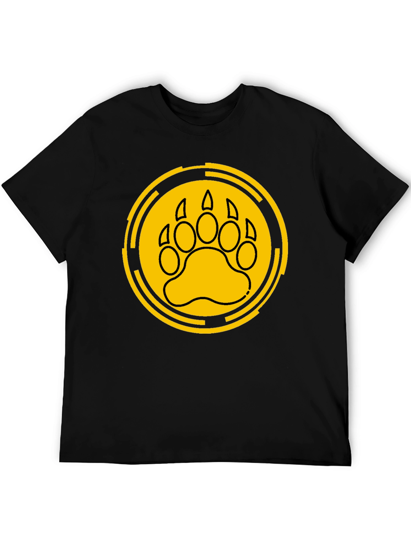 Bear Paw Print Graphic Tee - Black Cotton T-Shirt