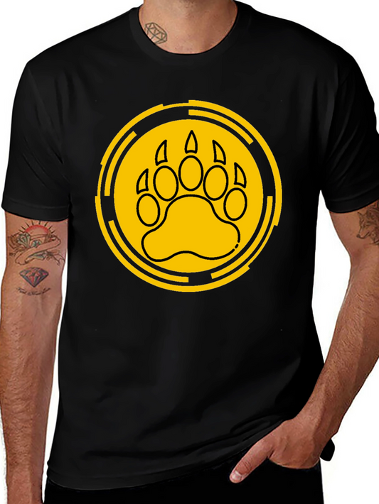 Bear Paw Print Graphic Tee - Black Cotton T-Shirt