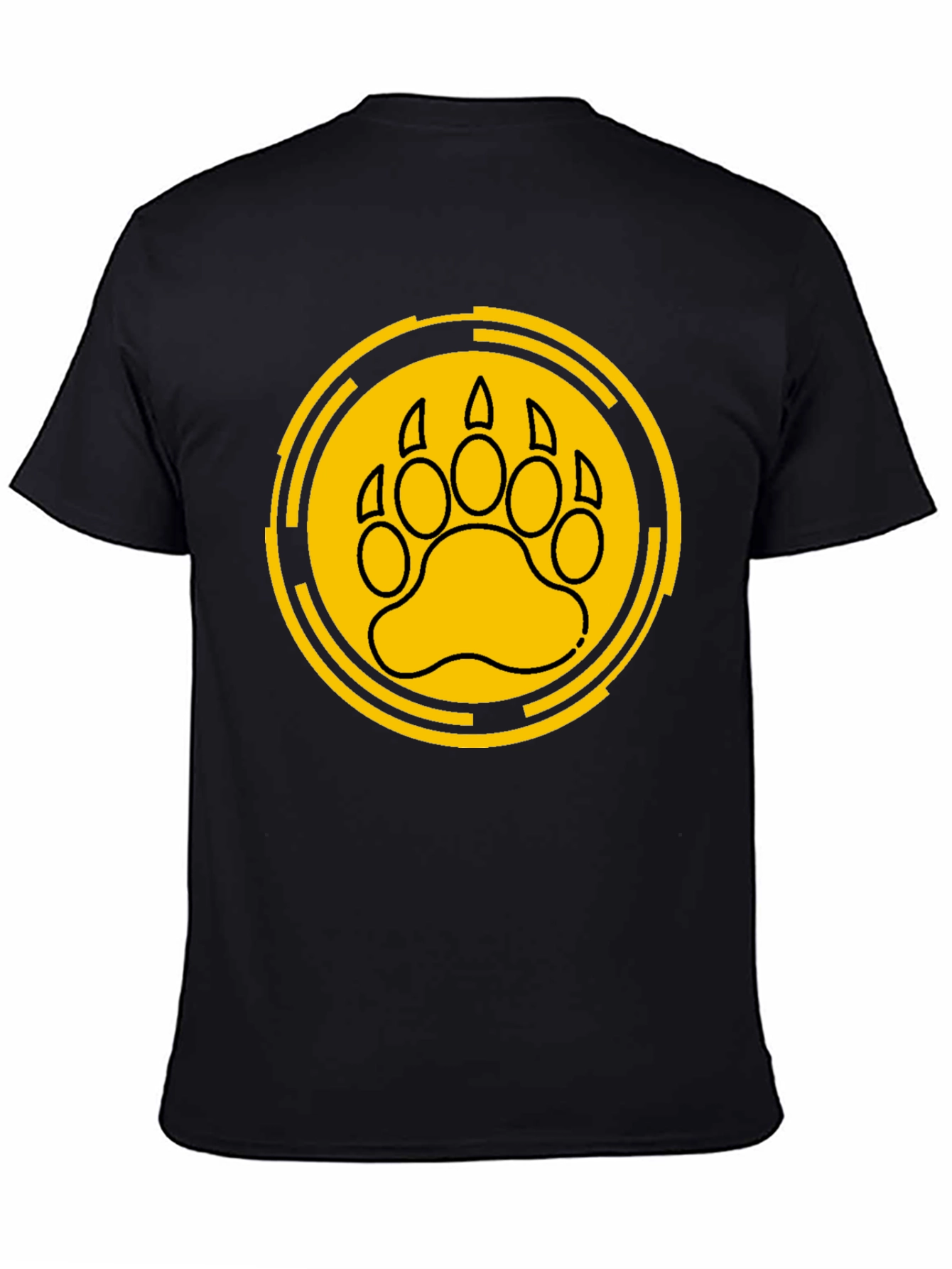 Bear Paw Print Graphic Tee - Black Cotton T-Shirt