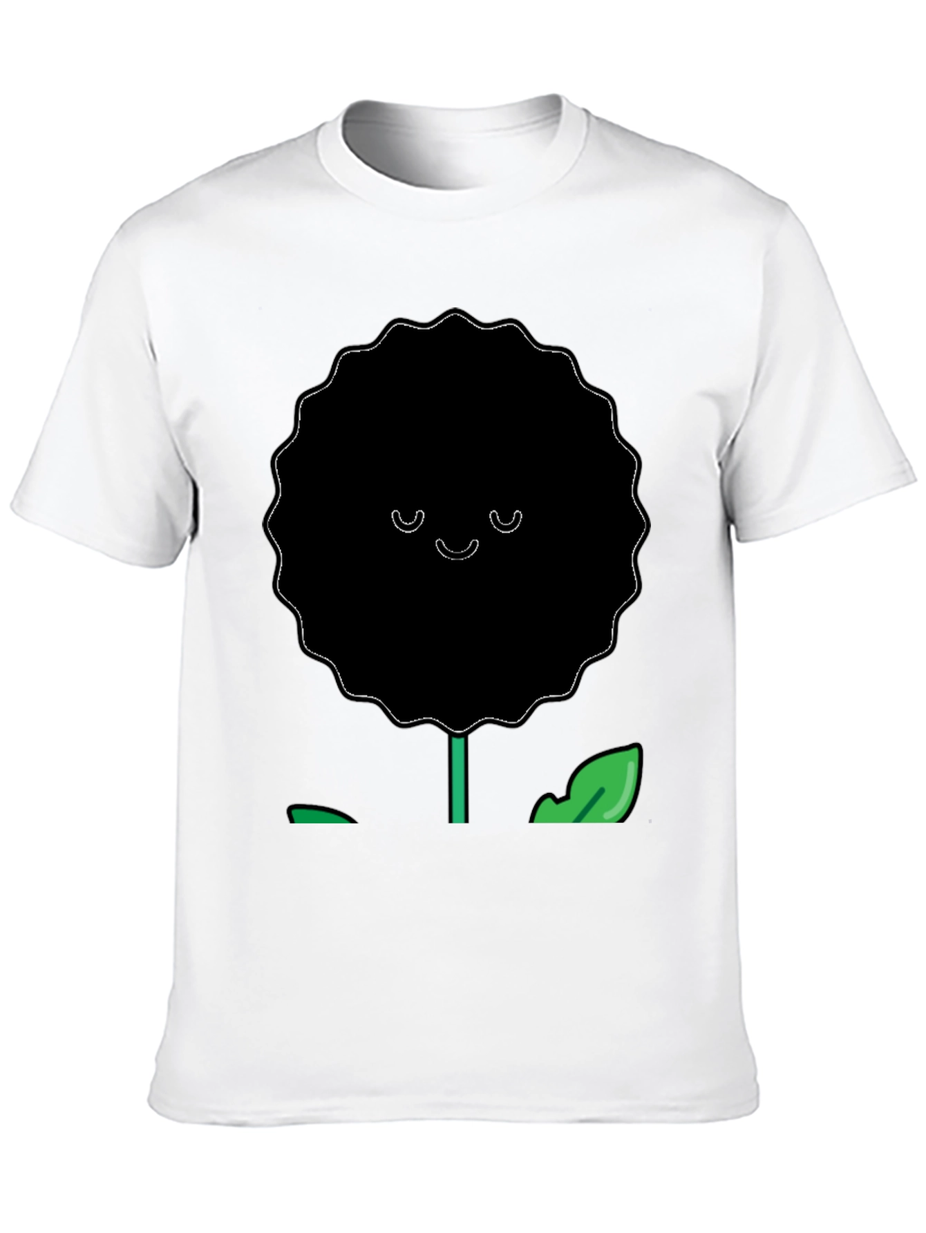 Smiling Flower Graphic T-Shirt - Casual Black Tee