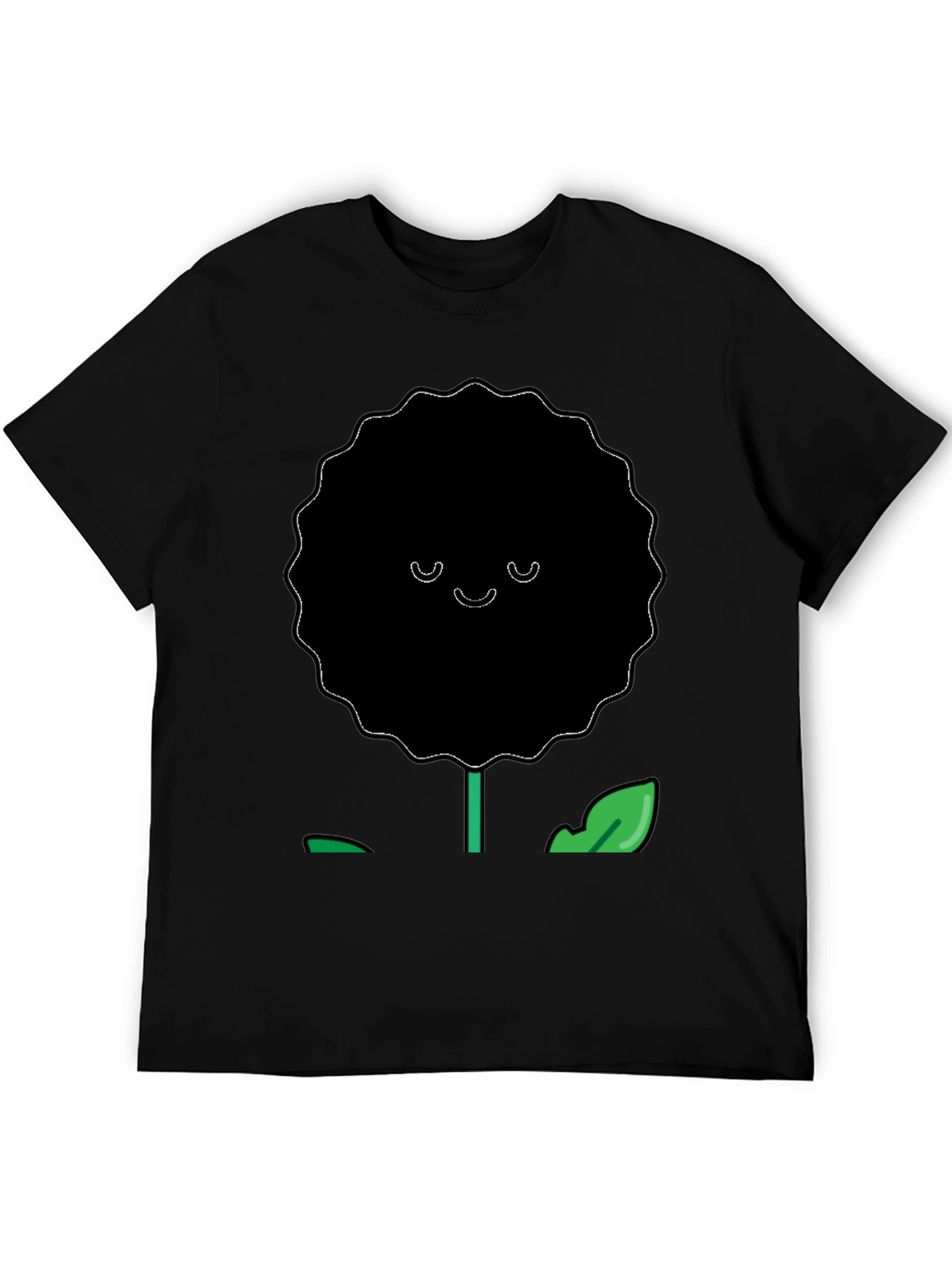 Smiling Flower Graphic T-Shirt - Casual Black Tee