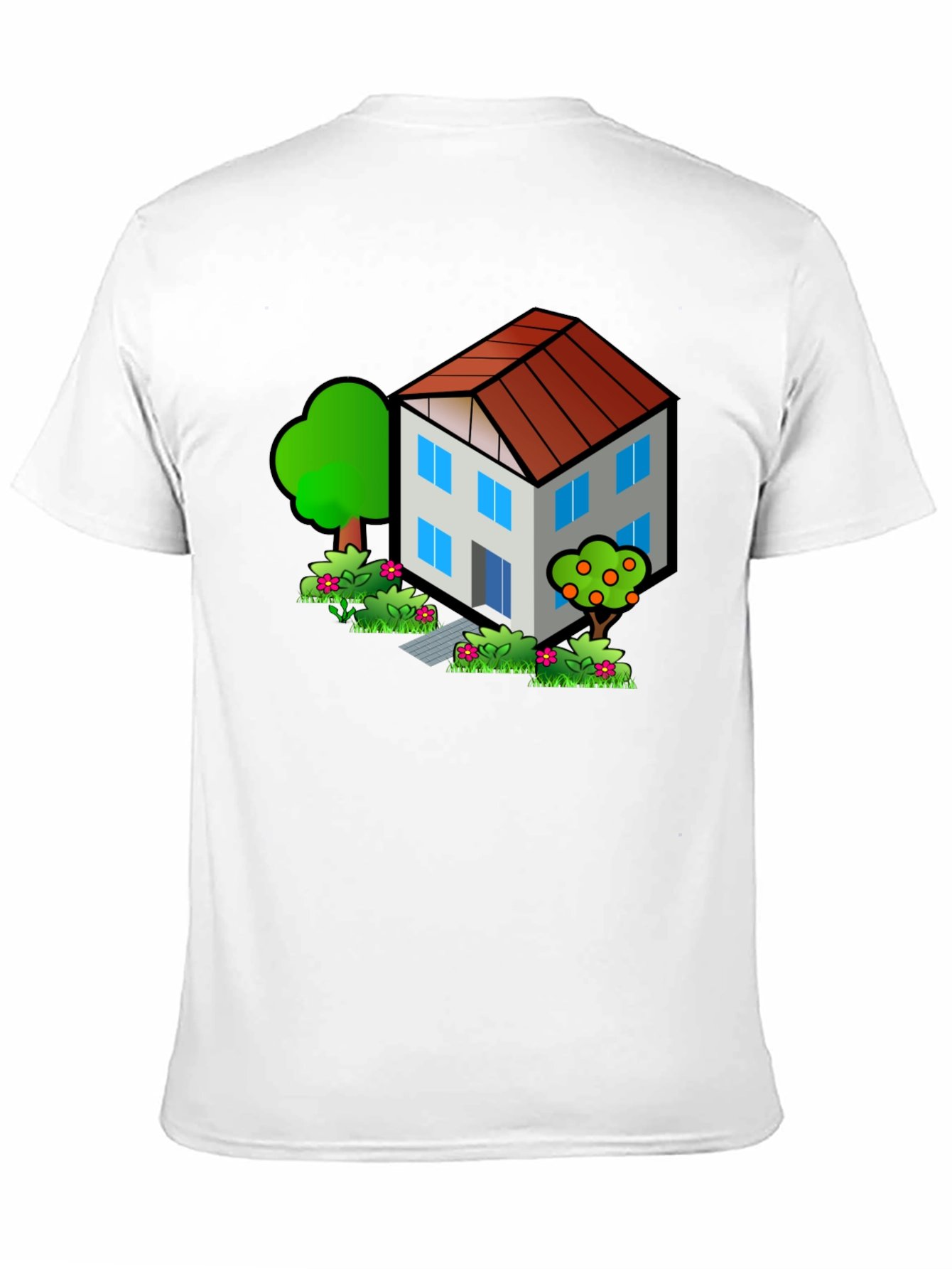 Cartoon House Graphic Tee - Black Cotton T-Shirt