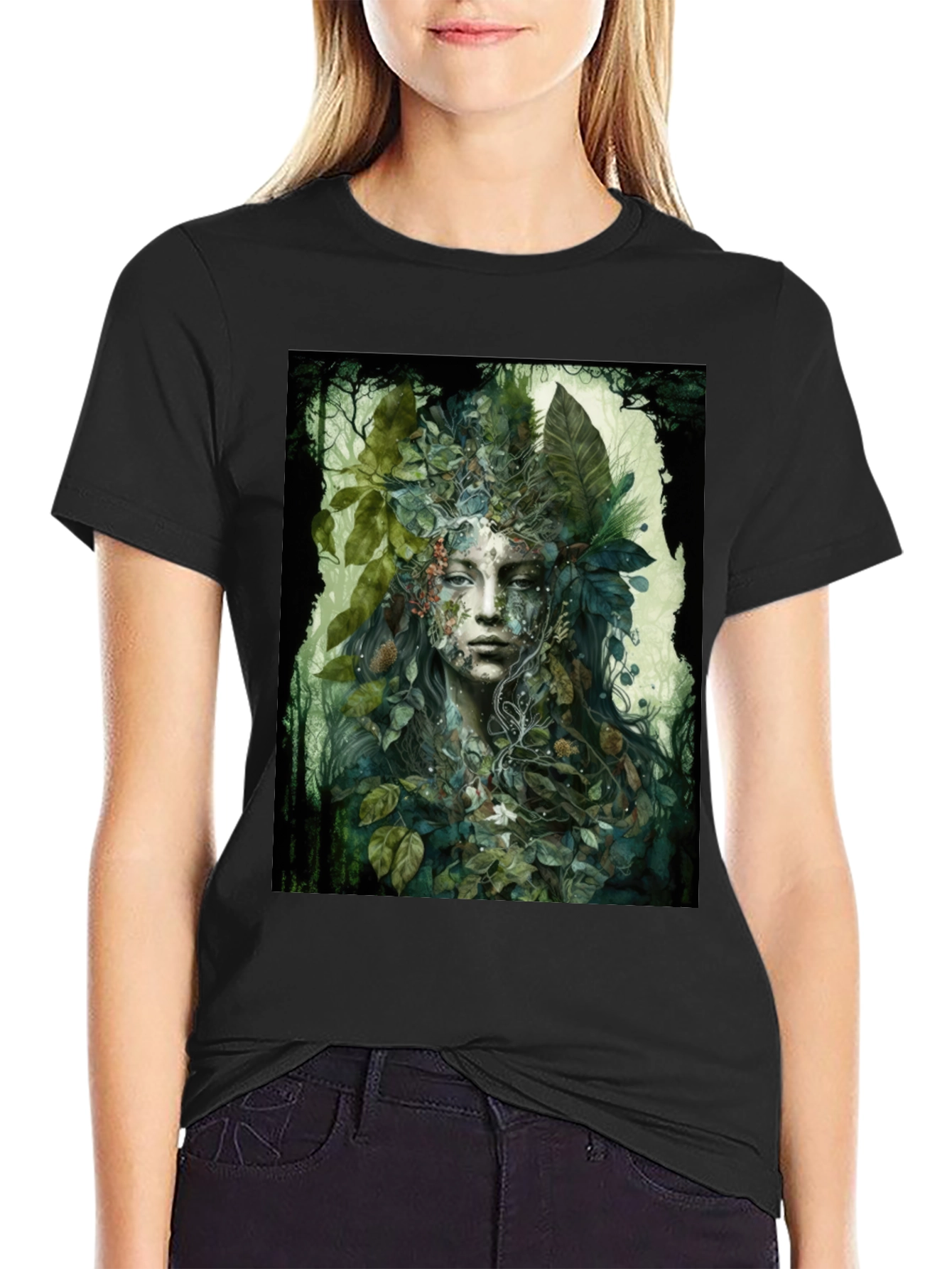 Nature Goddess Graphic Tee - Black Cotton Blend