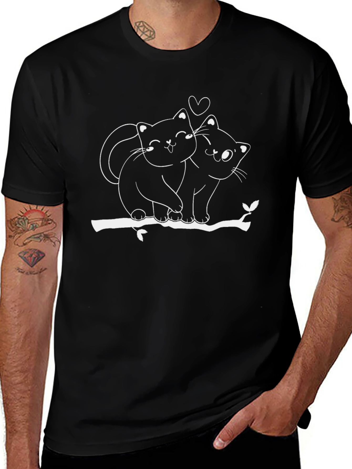 Cute Cat Couple T-Shirt - Black