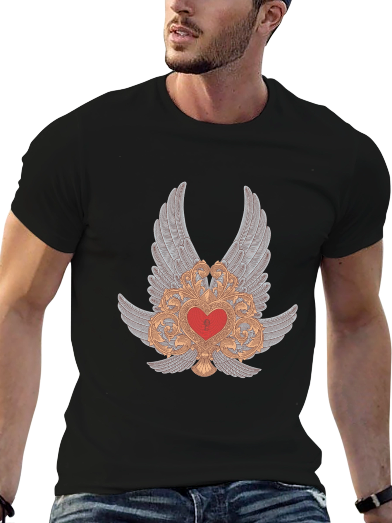 Winged Heart Graphic Black T-Shirt