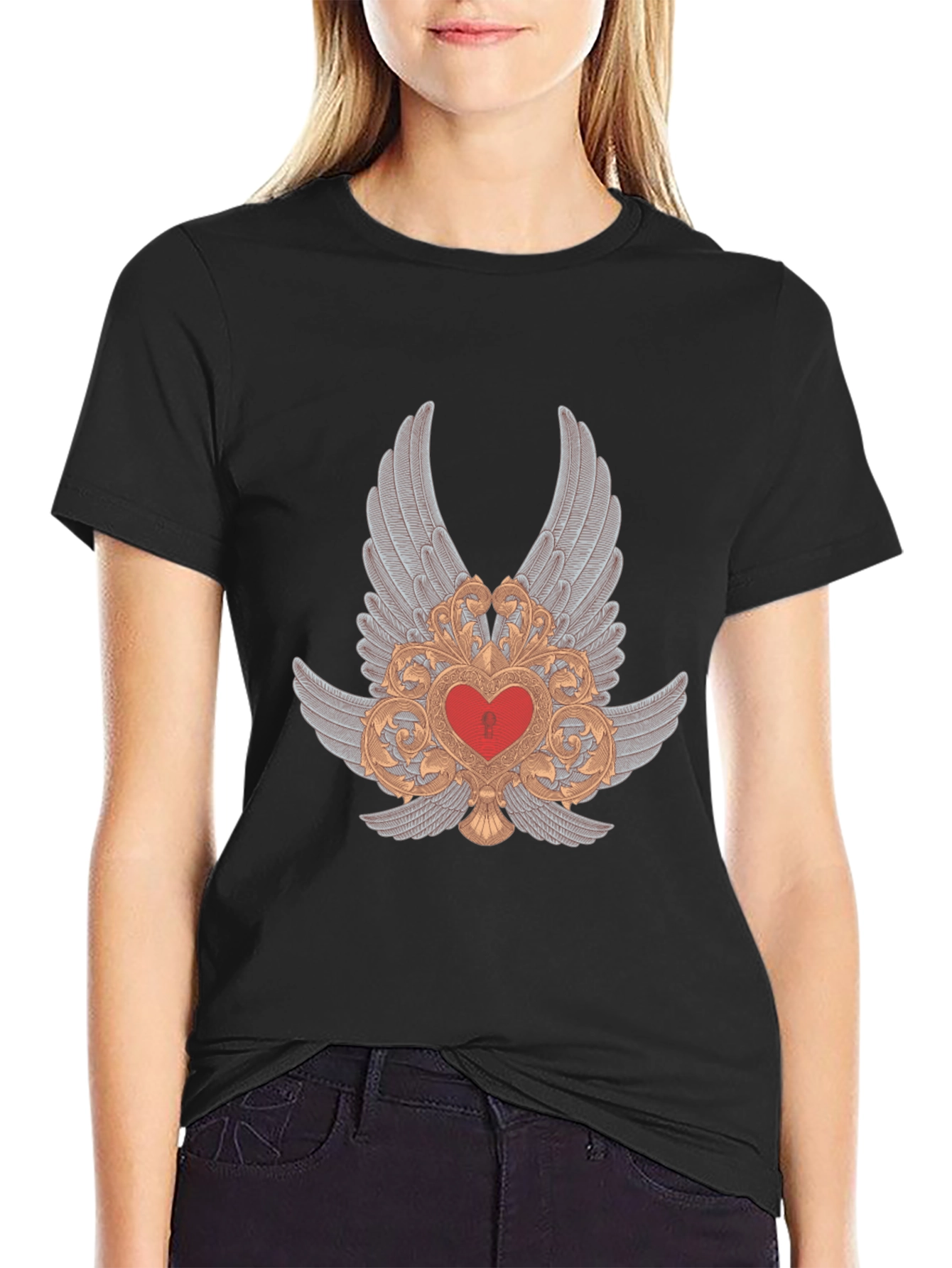 Winged Heart Graphic Black T-Shirt