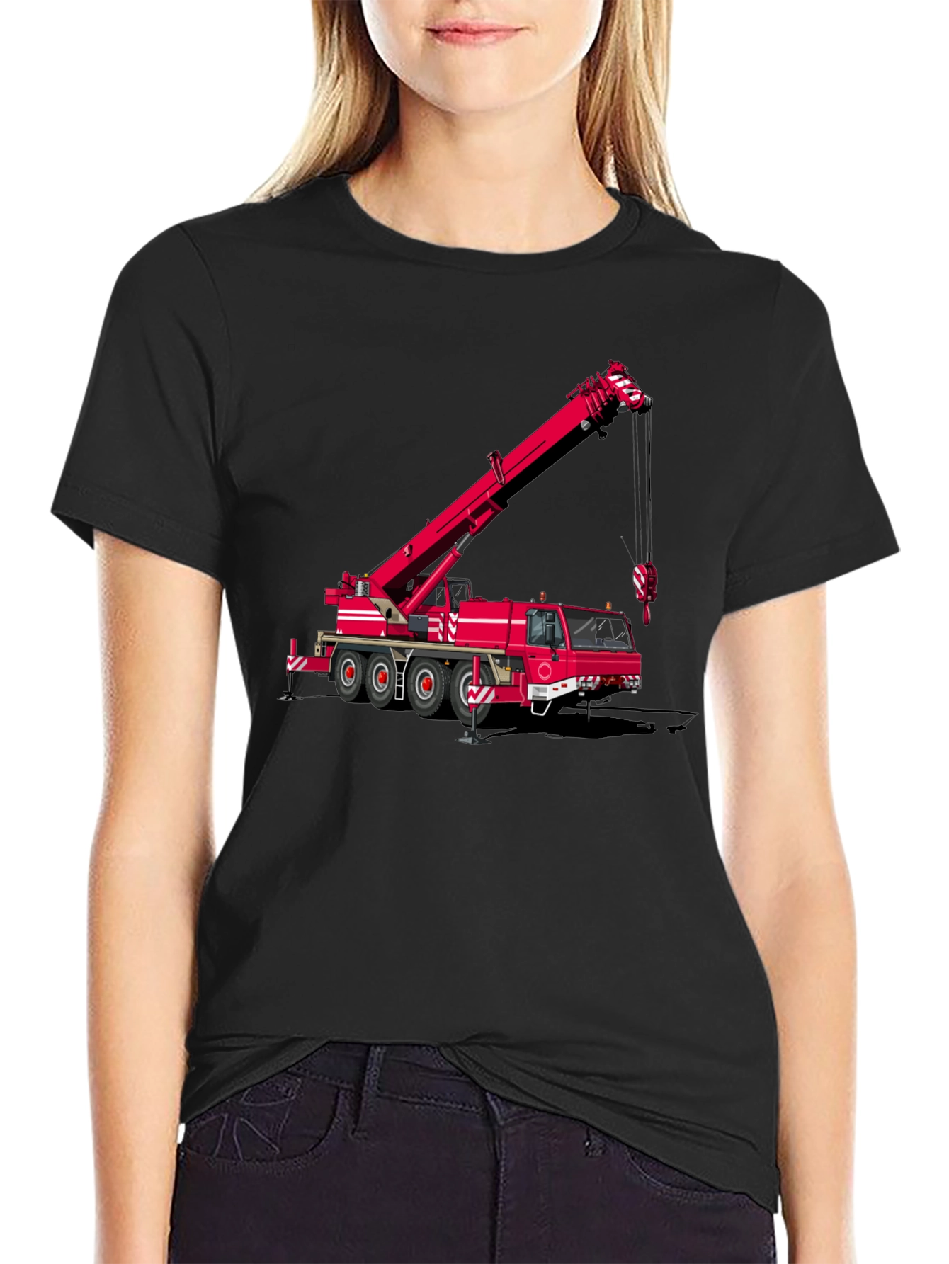 Crane Truck Graphic Tee - Black Cotton Blend T-Shirt