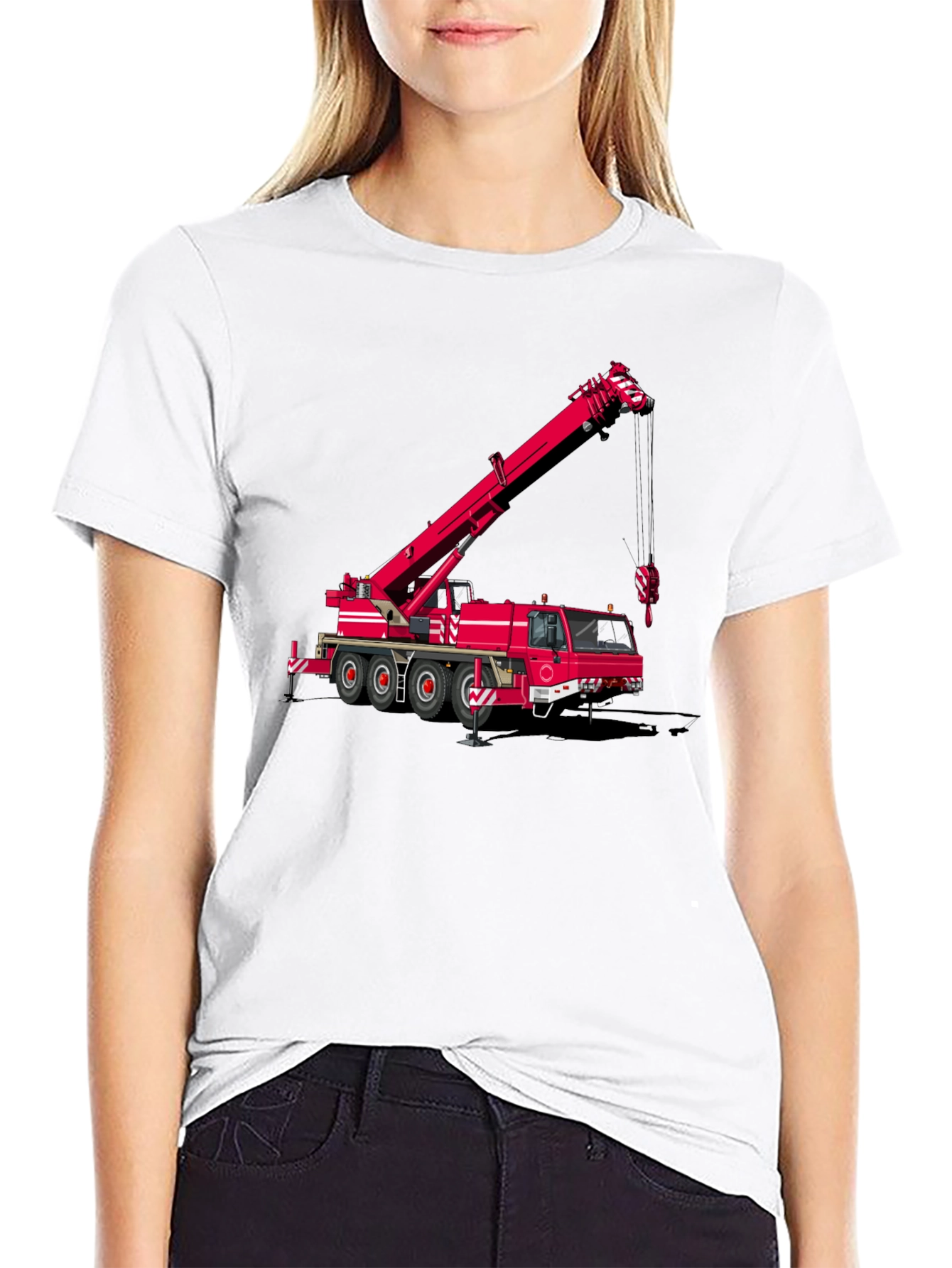 Crane Truck Graphic Tee - Black Cotton Blend T-Shirt