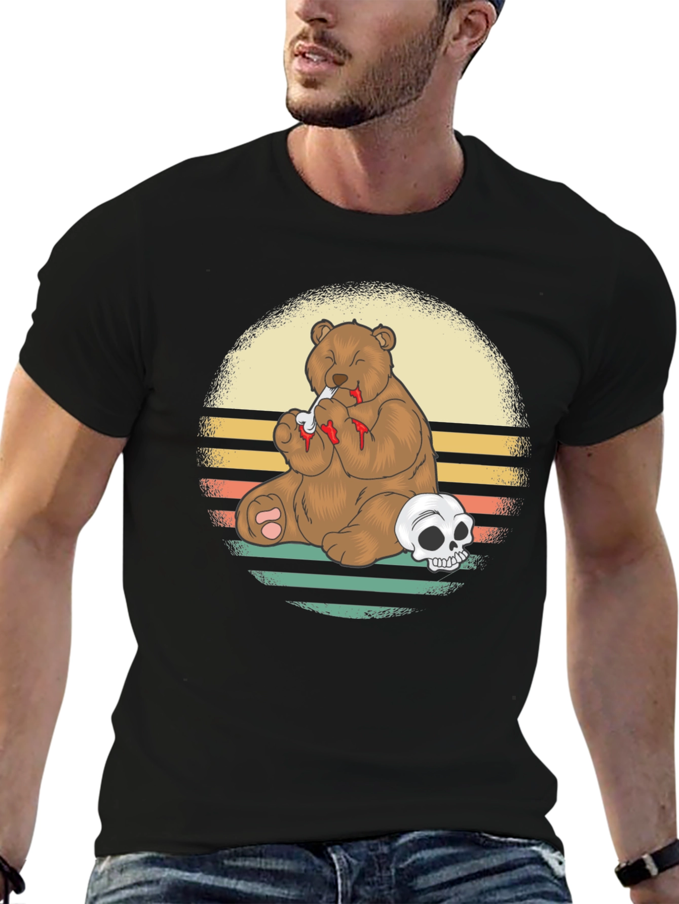 Grizzly Bear Skull T-Shirt - Funny Graphic Tee
