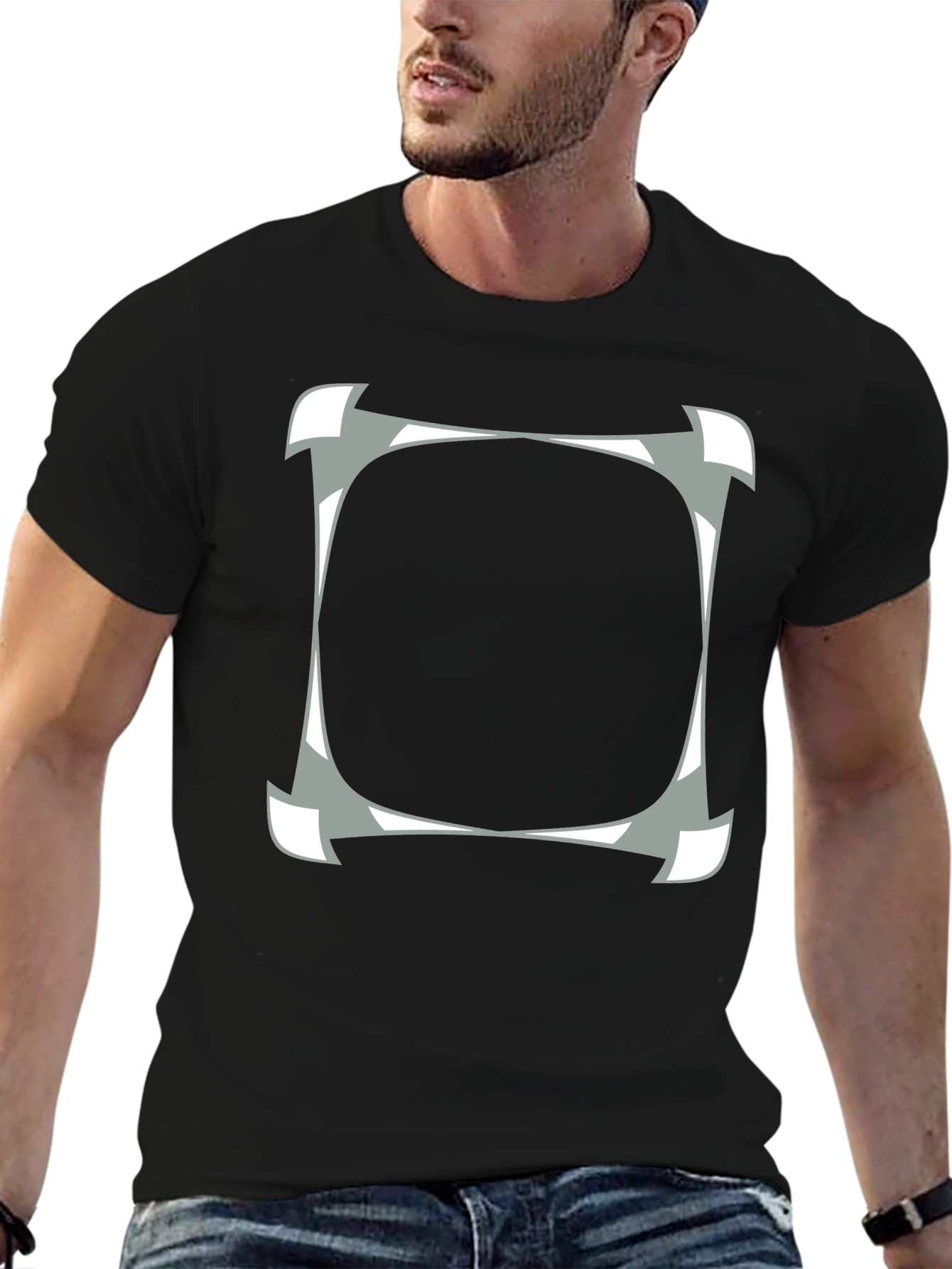 Abstract Square Graphic Print Black T-Shirt