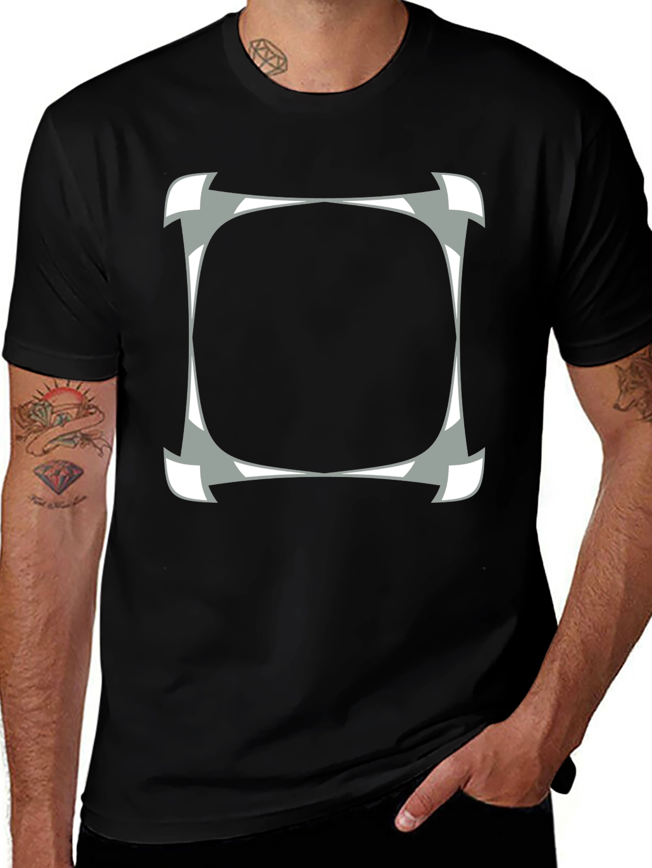 Abstract Square Graphic Print Black T-Shirt