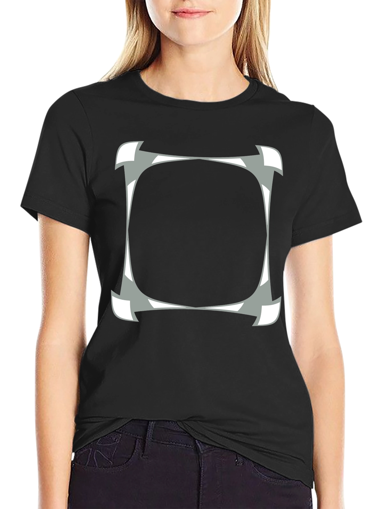 Abstract Square Graphic Print Black T-Shirt