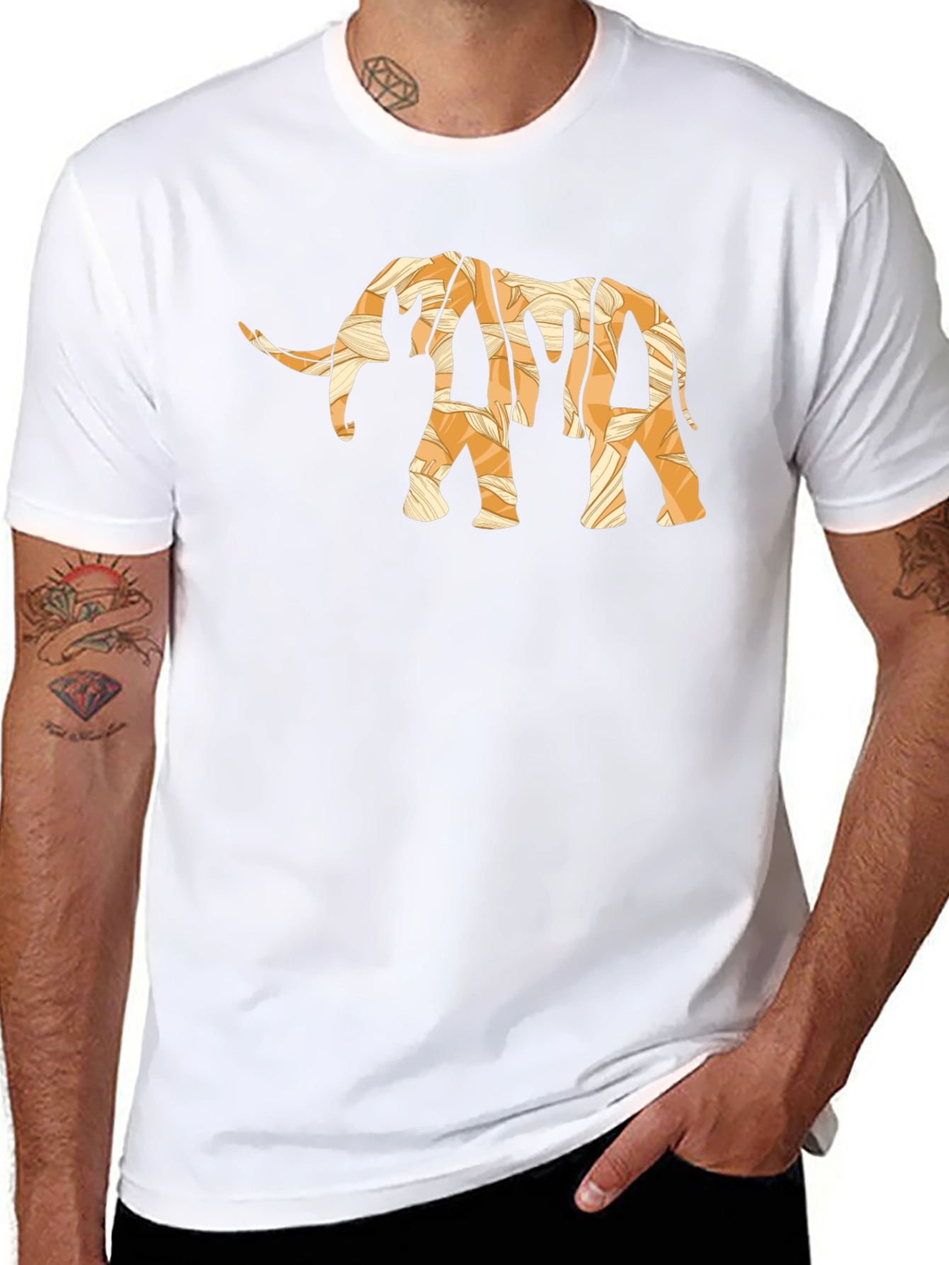 Elephant Print T-Shirt - Casual Black Tee