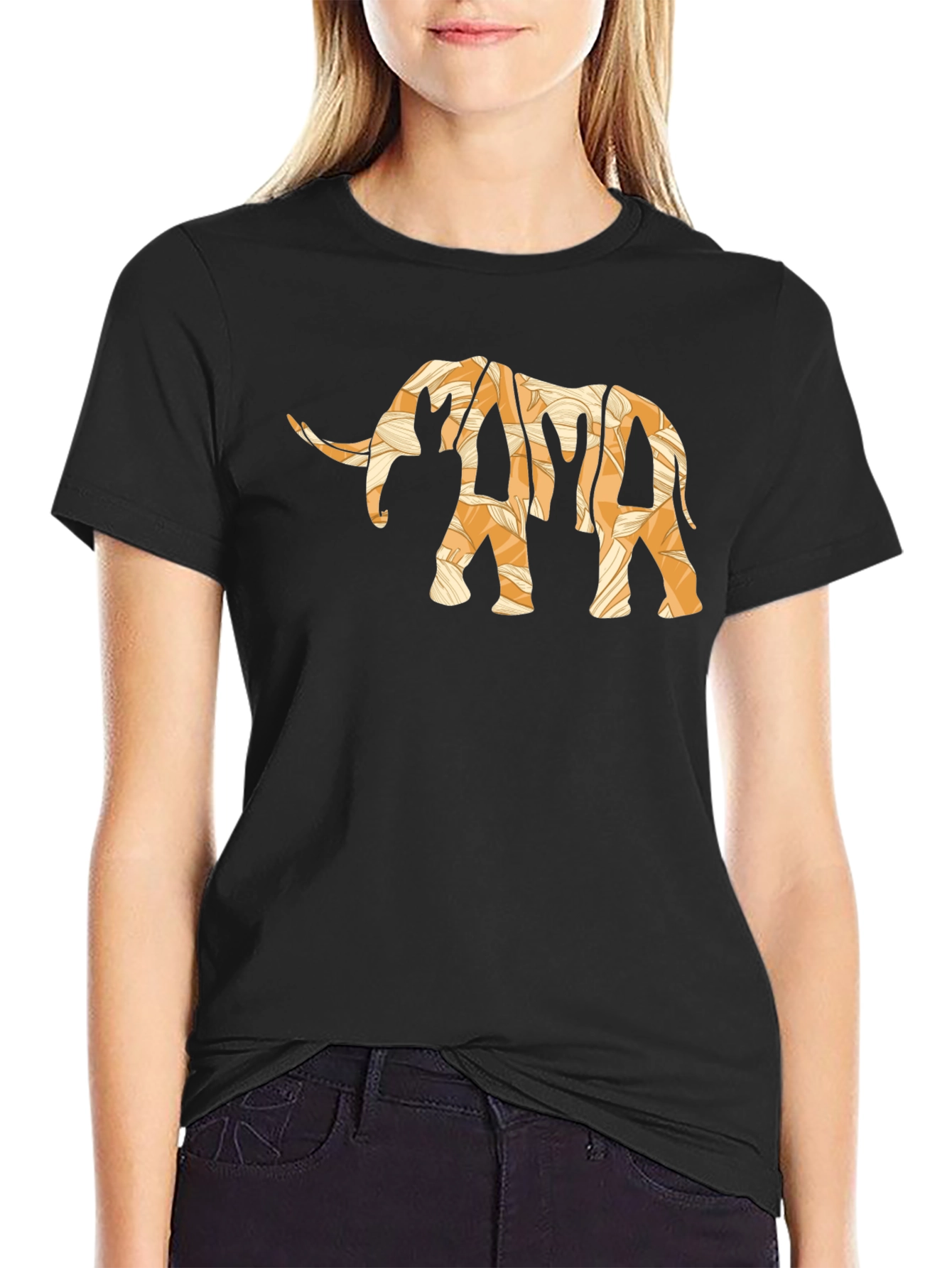 Elephant Print T-Shirt - Casual Black Tee