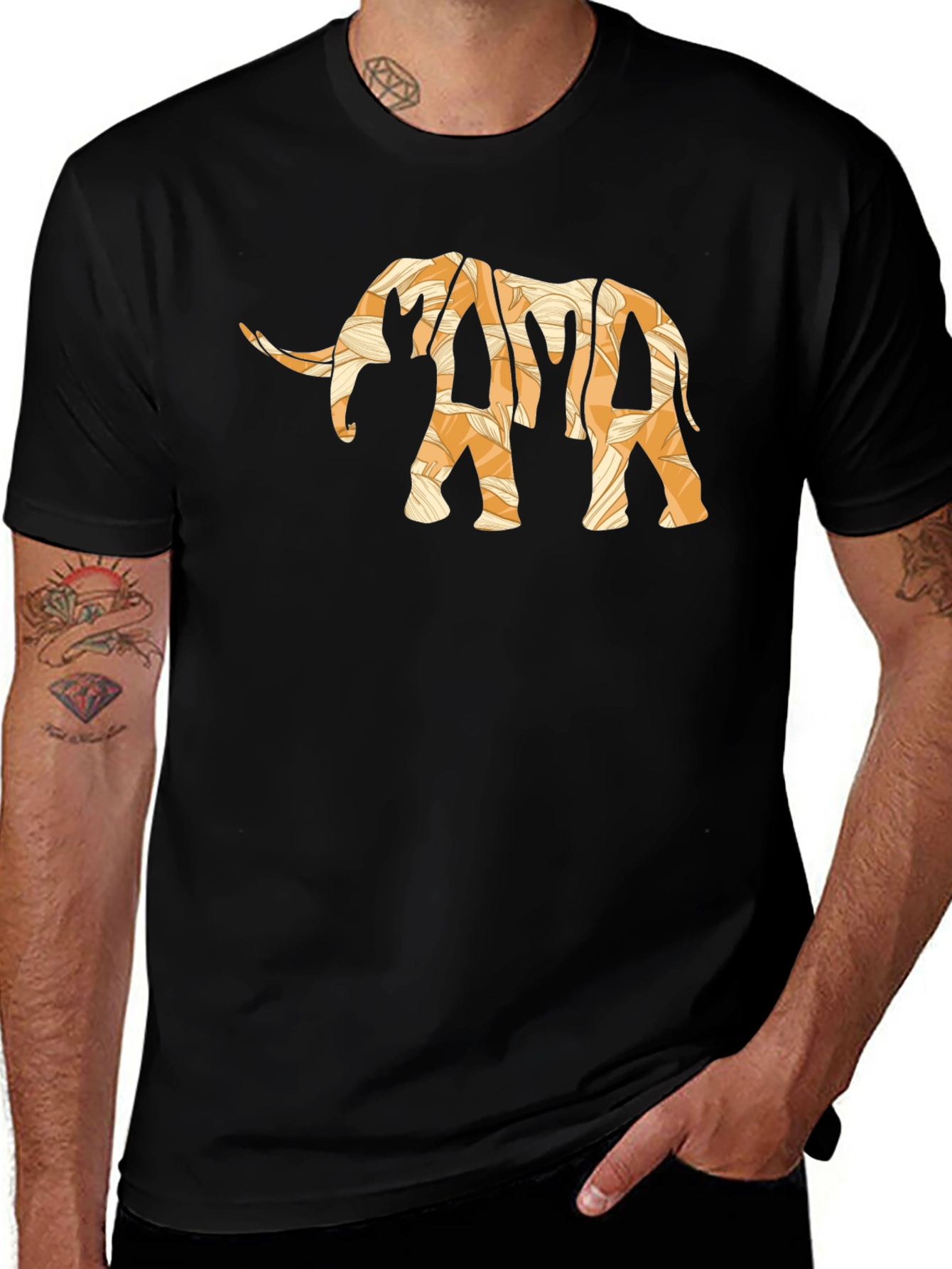 Elephant Print T-Shirt - Casual Black Tee