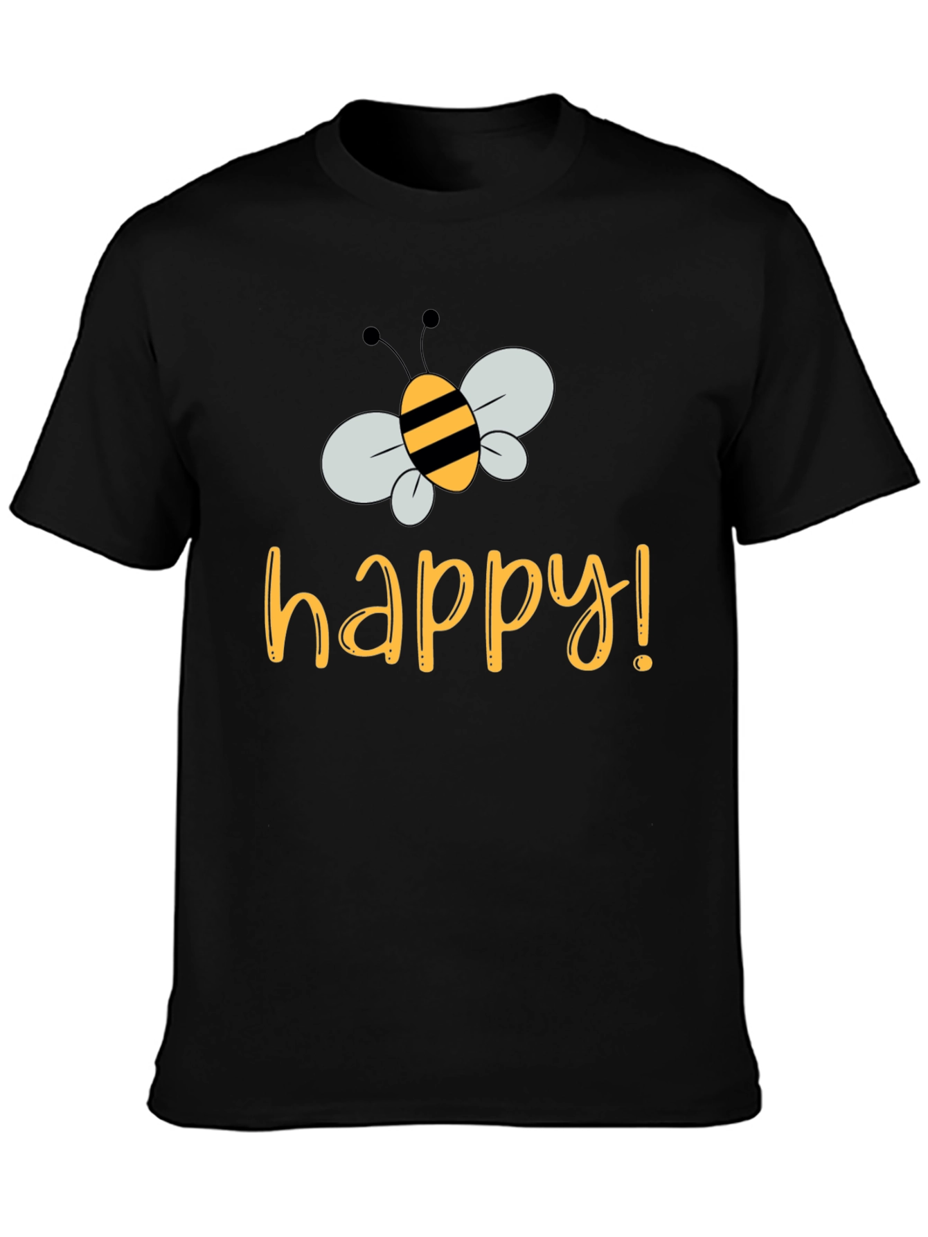 Bee Happy T-Shirt - Black Crew Neck Tee