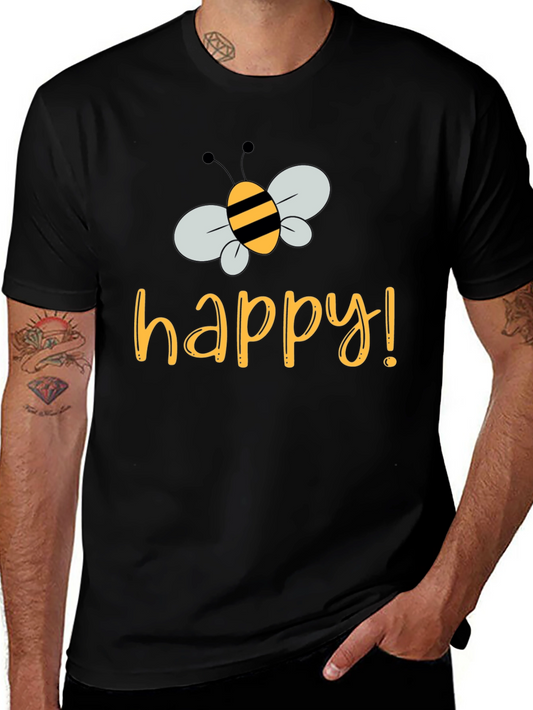 Bee Happy T-Shirt - Black Crew Neck Tee
