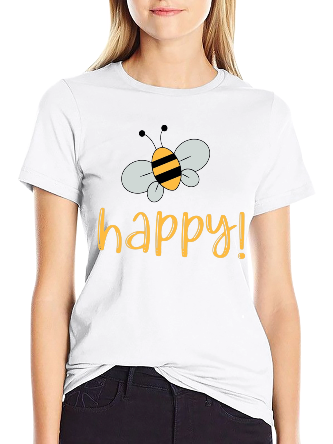 Bee Happy T-Shirt - Black Crew Neck Tee