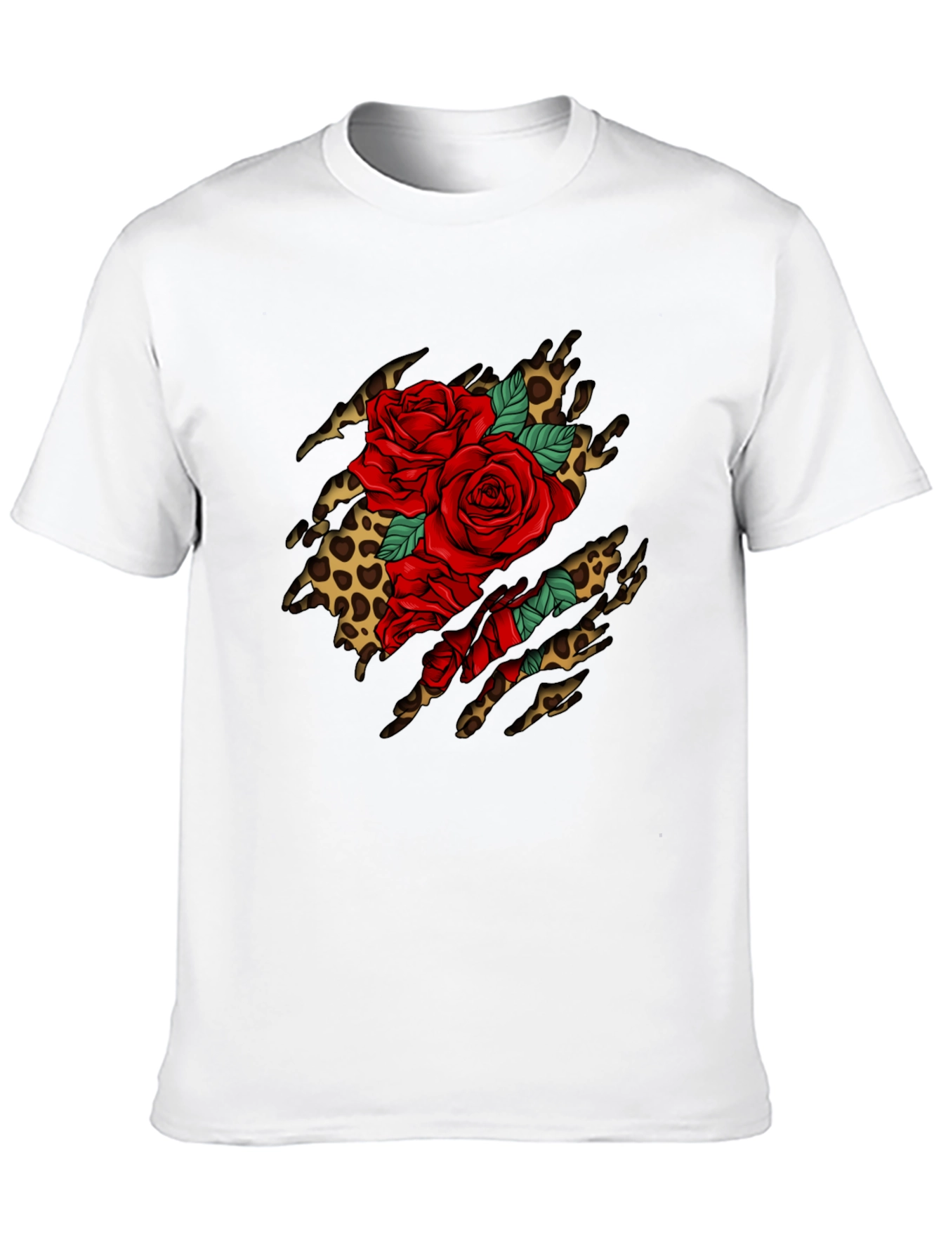 Roses & Leopard Print Graphic T-Shirt - Bold Design