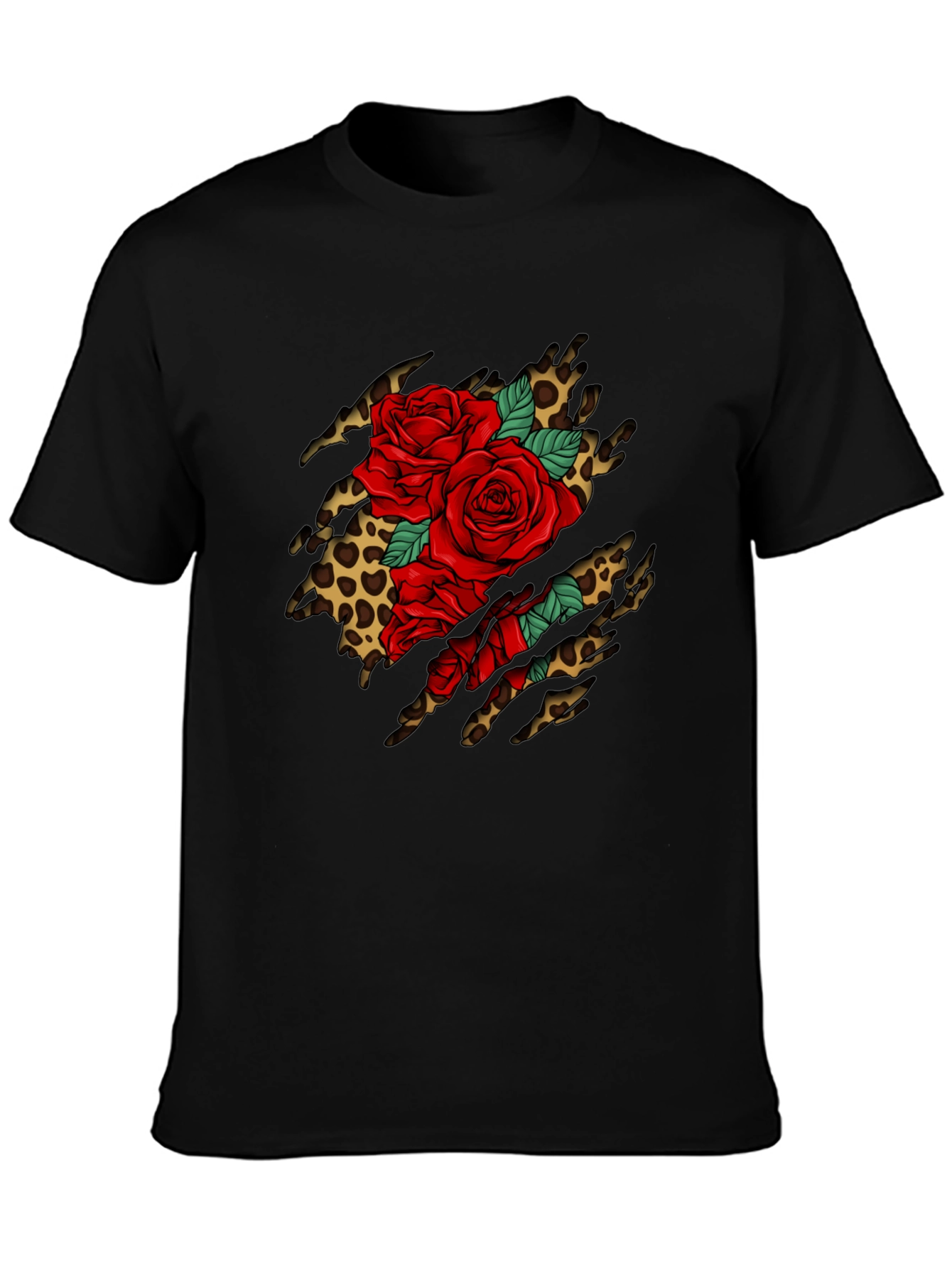 Roses & Leopard Print Graphic T-Shirt - Bold Design