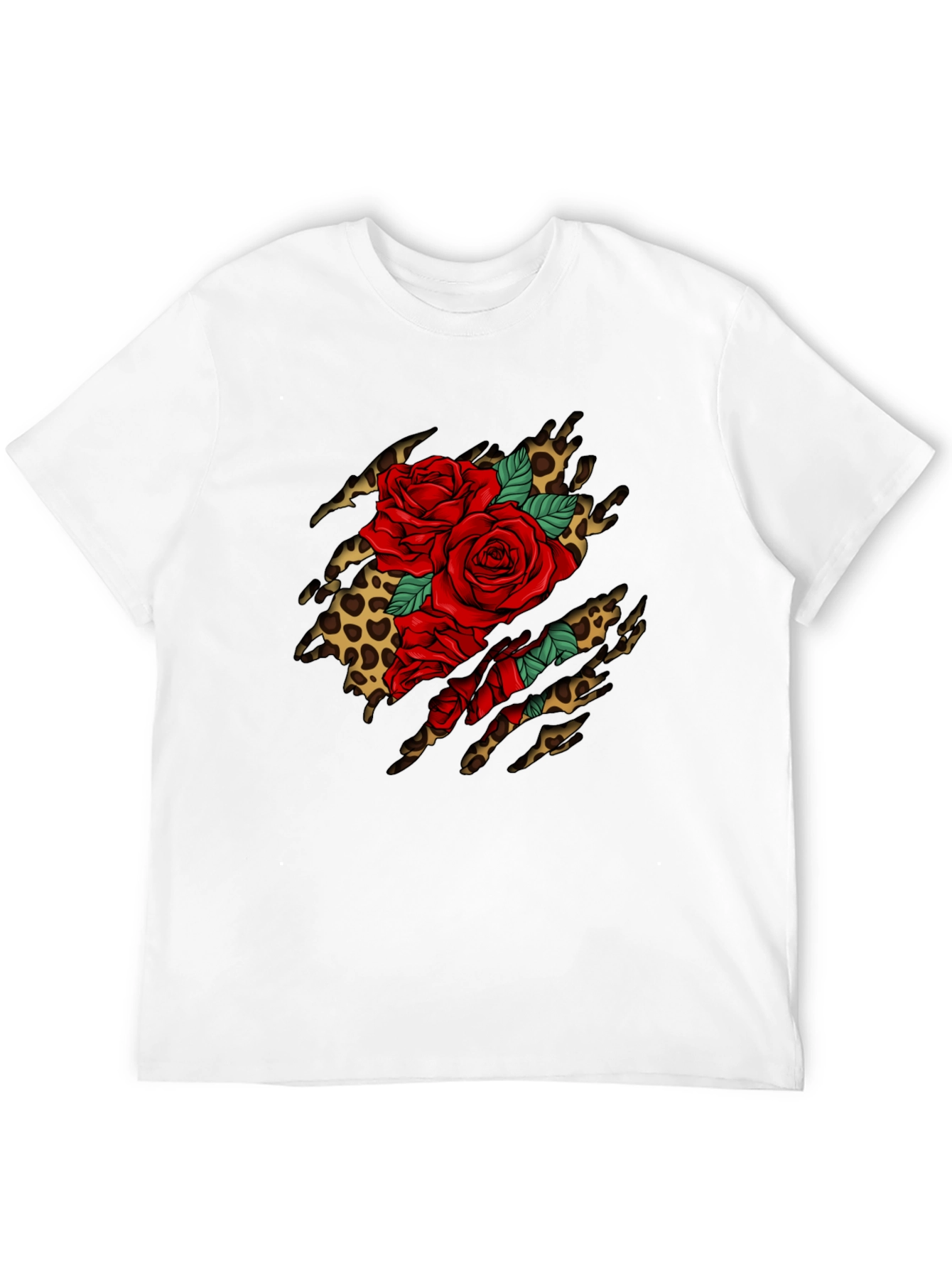 Roses & Leopard Print Graphic T-Shirt - Bold Design
