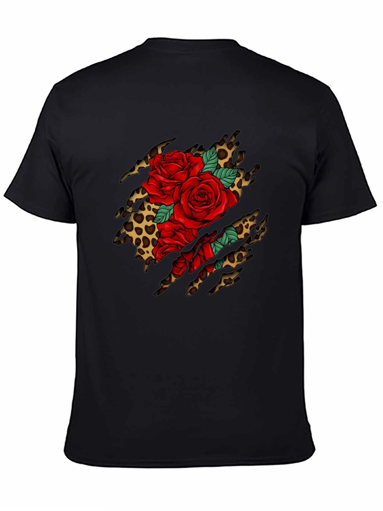 Roses & Leopard Print Graphic T-Shirt - Bold Design