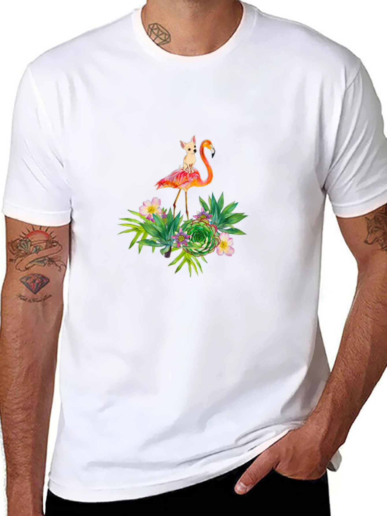 Flamingo Dog Graphic Black T-Shirt