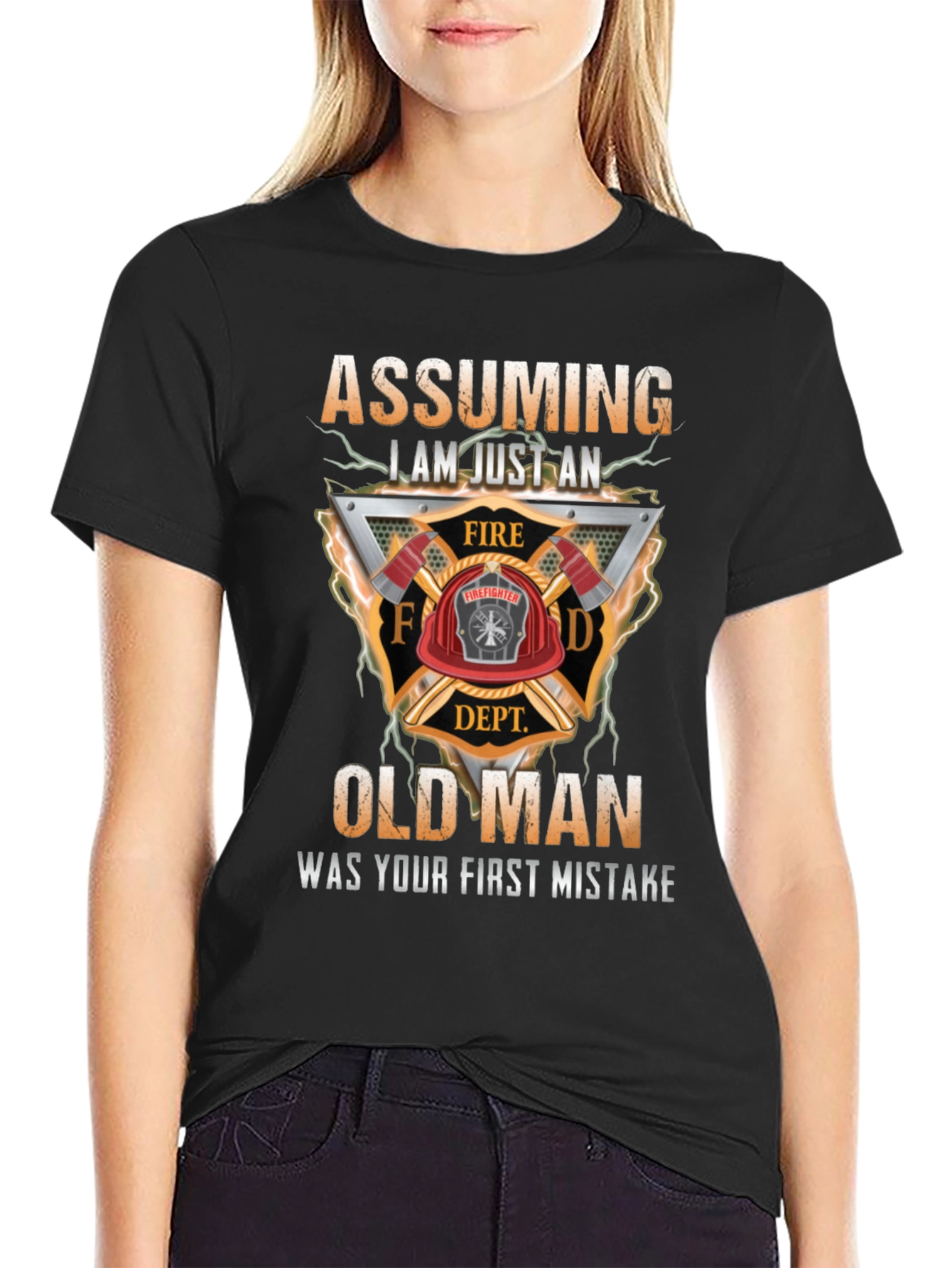 Firefighter Old Man Graphic T-Shirt