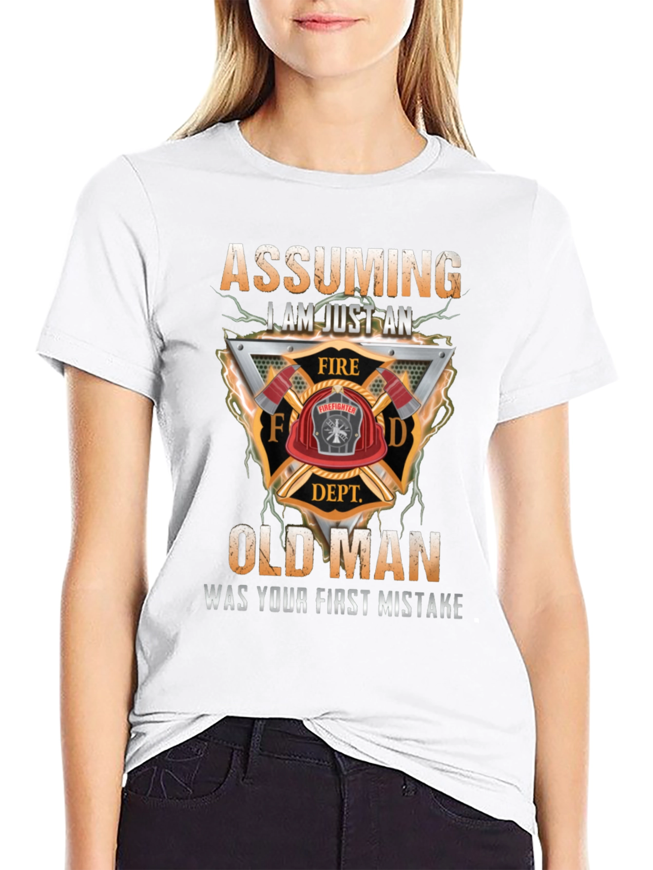 Firefighter Old Man Graphic T-Shirt