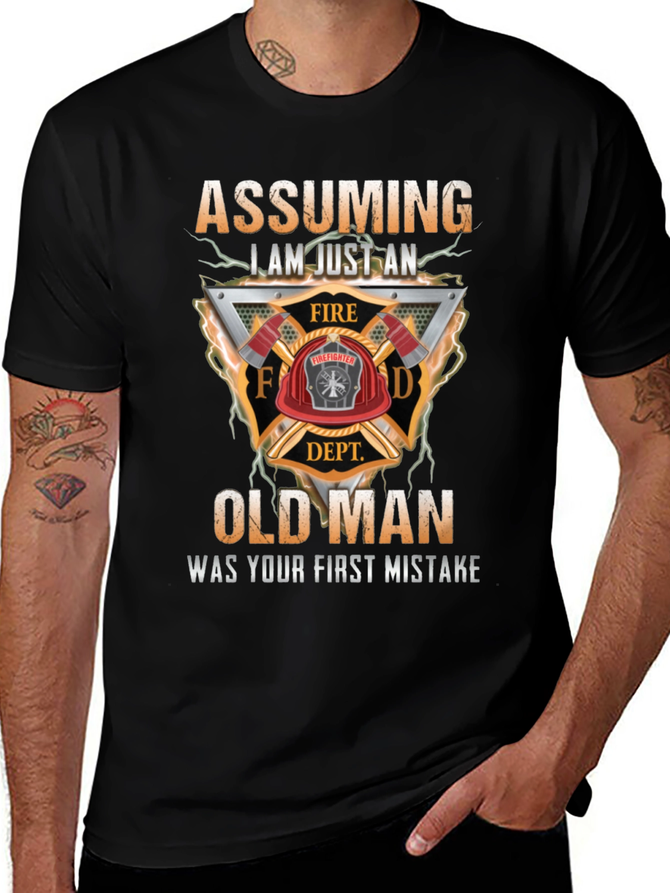 Firefighter Old Man Graphic T-Shirt
