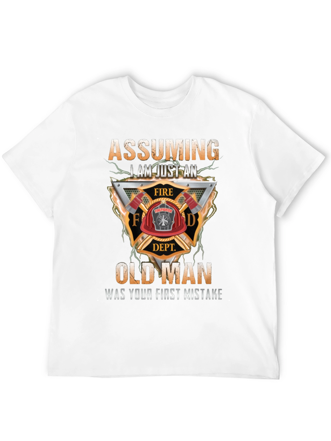 Firefighter Old Man Graphic T-Shirt