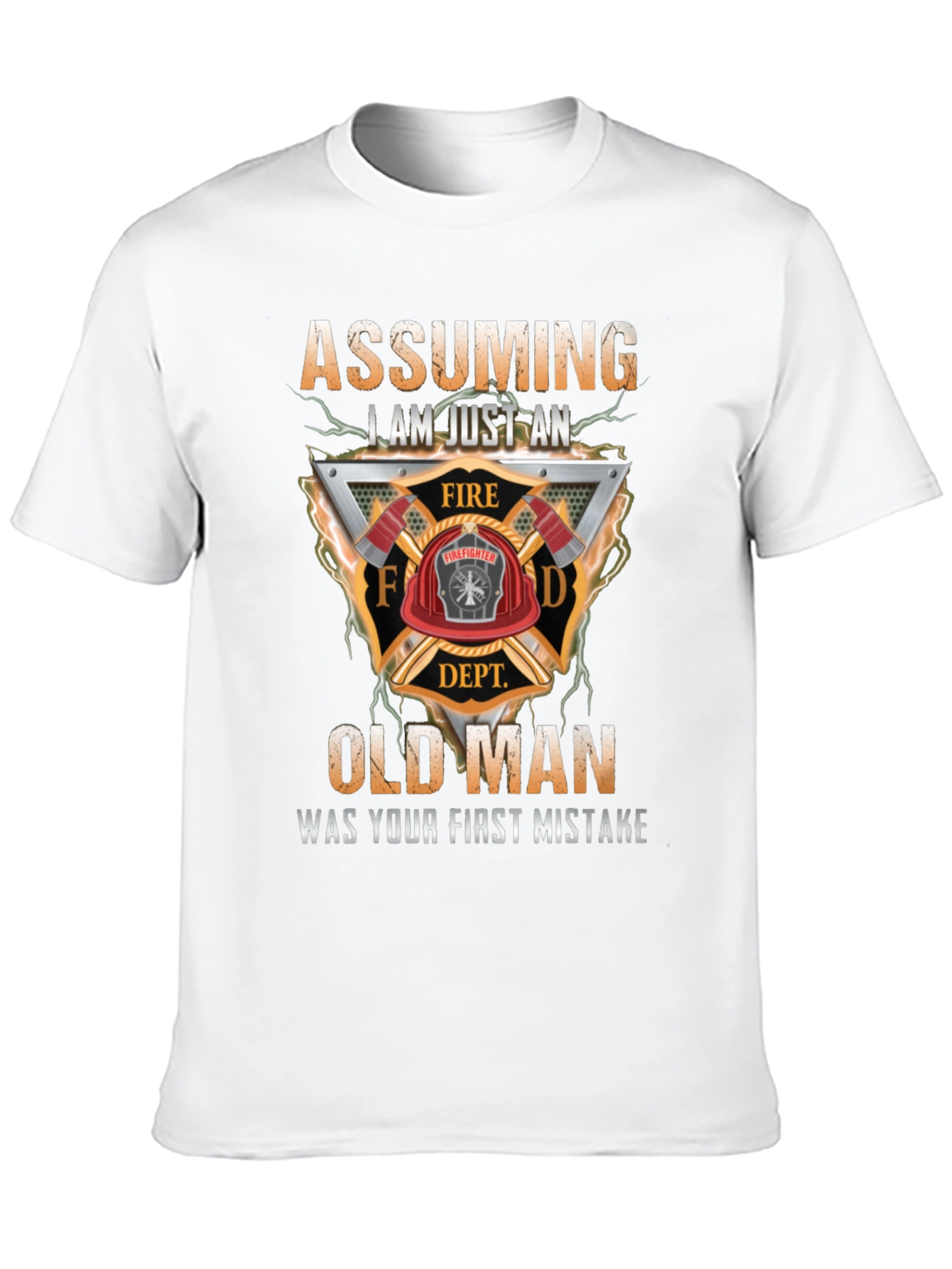 Firefighter Old Man Graphic T-Shirt