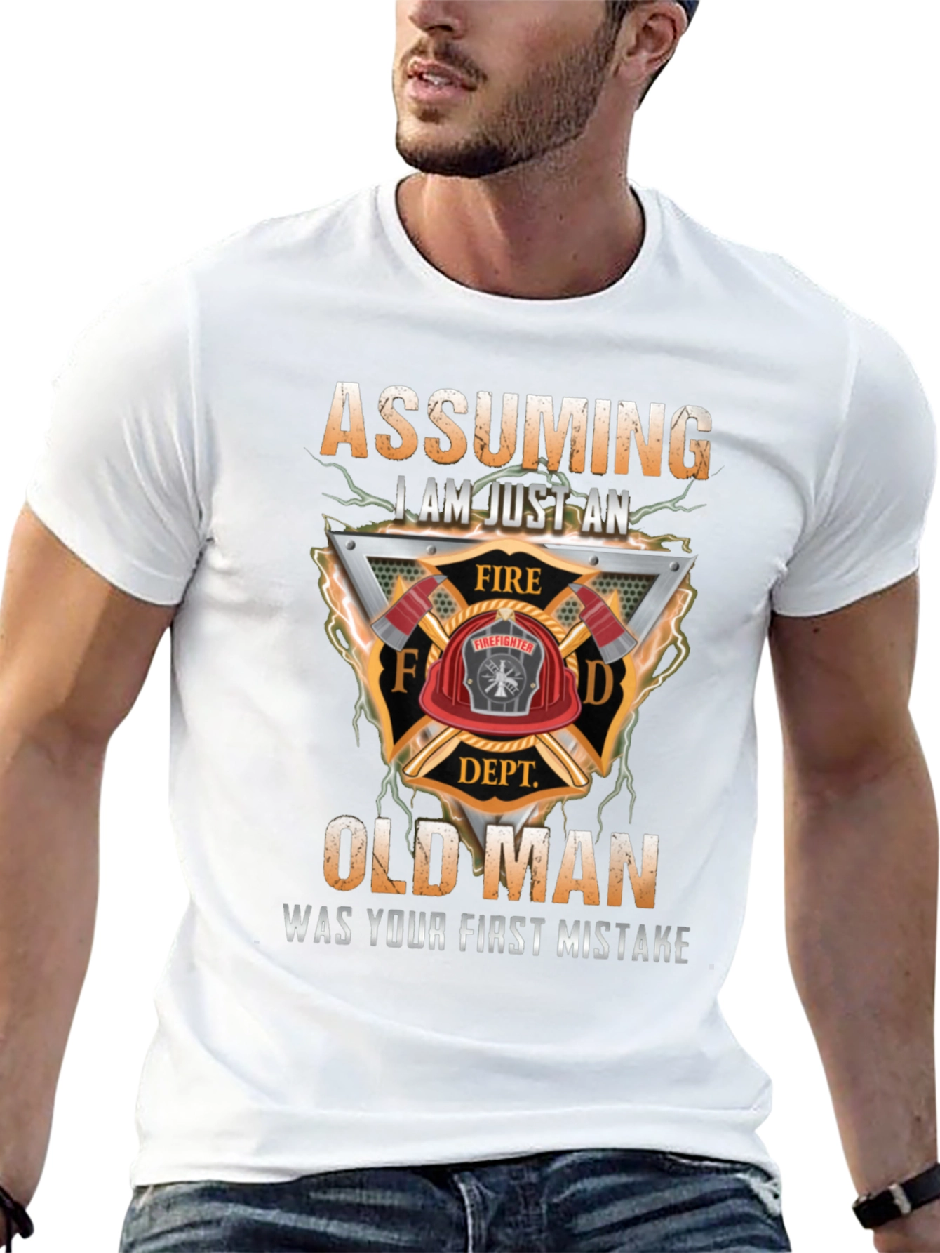 Firefighter Old Man Graphic T-Shirt
