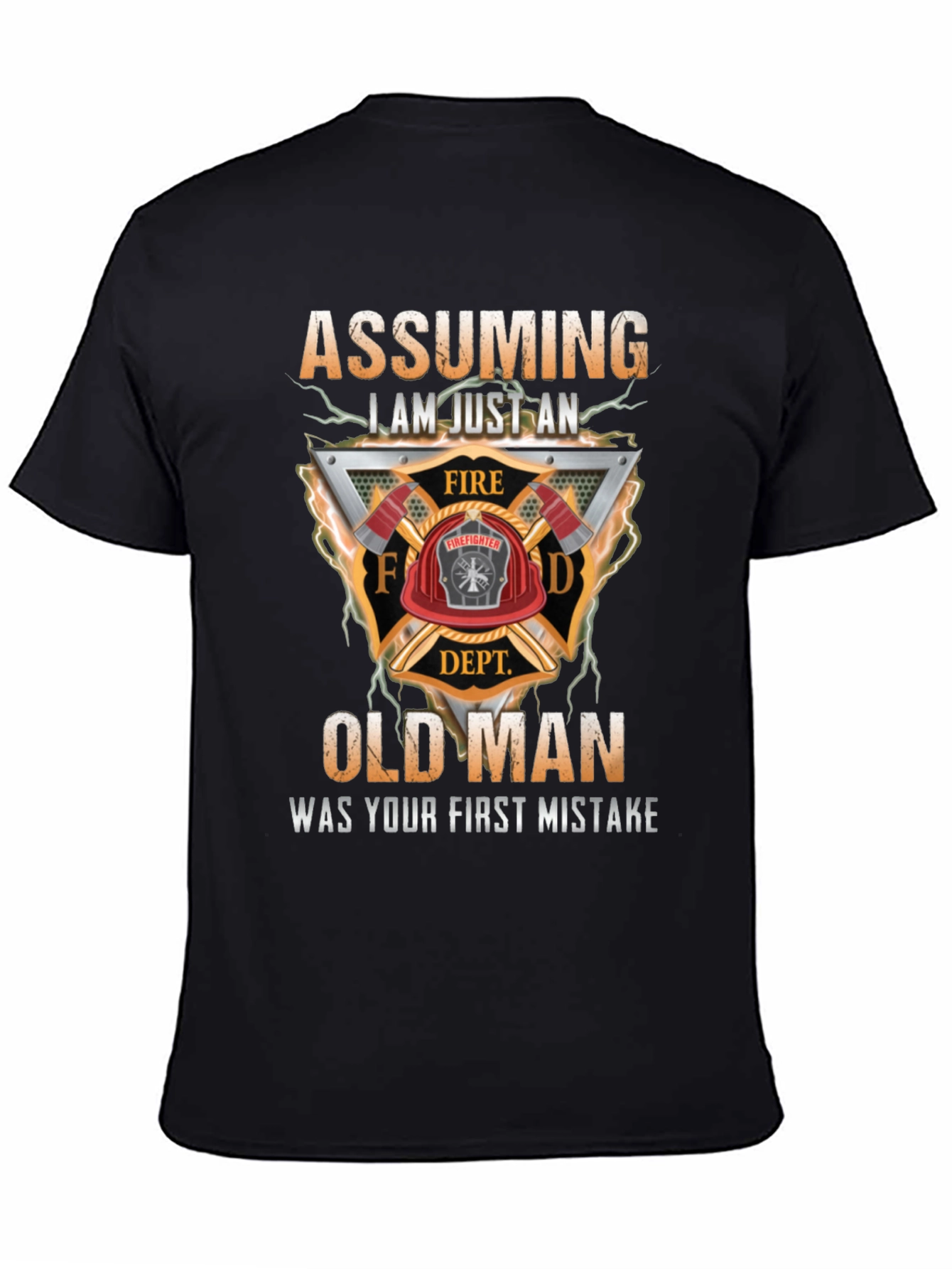 Firefighter Old Man Graphic T-Shirt