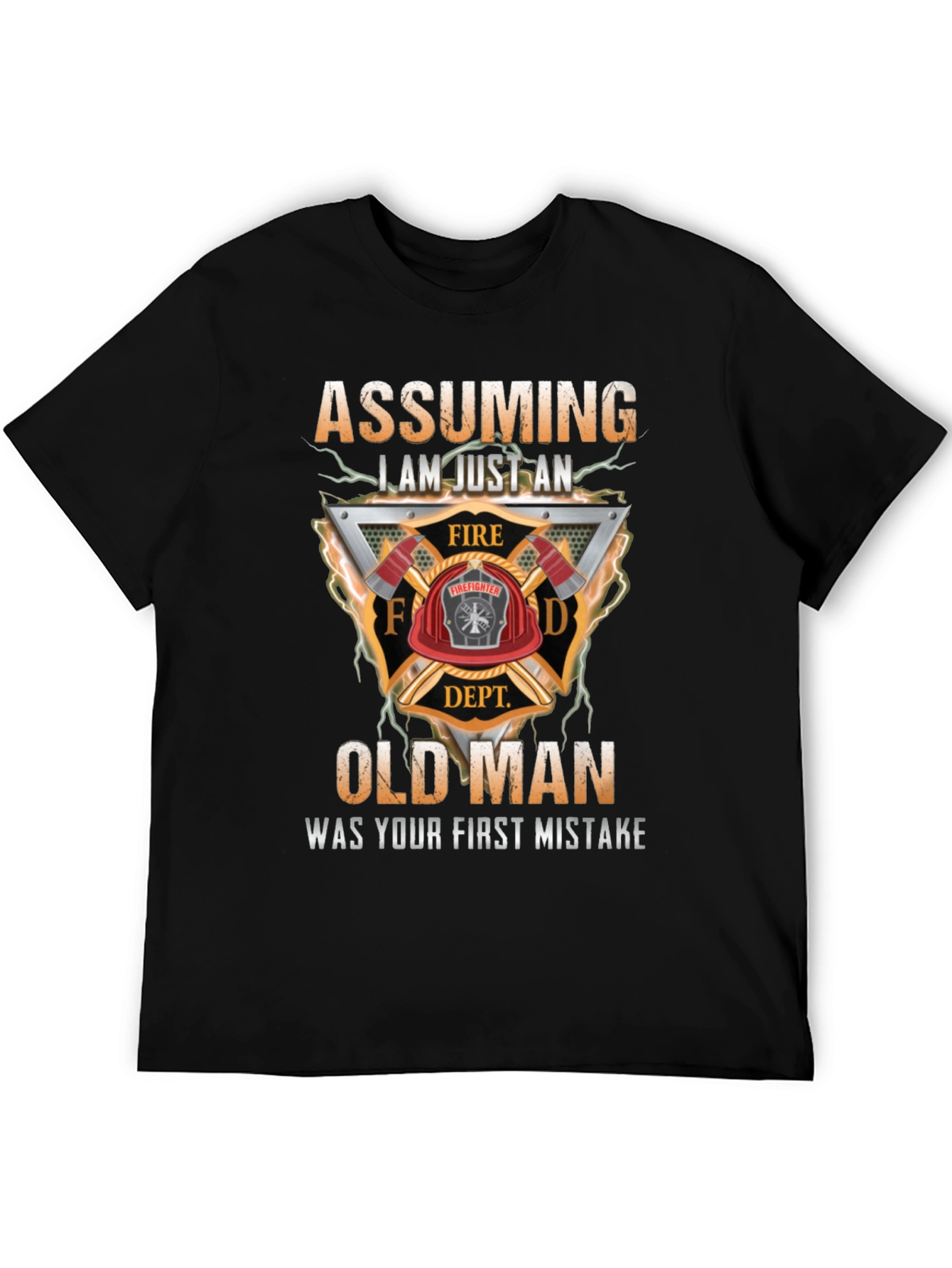 Firefighter Old Man Graphic T-Shirt