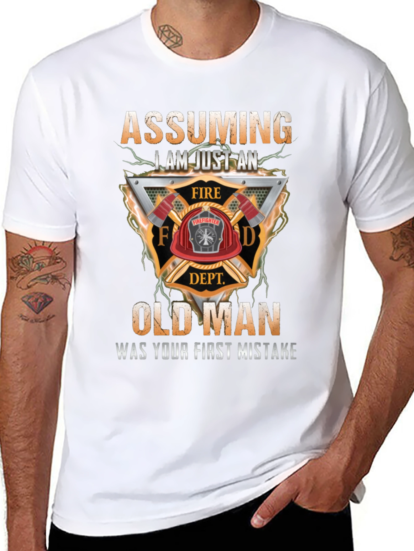 Firefighter Old Man Graphic T-Shirt