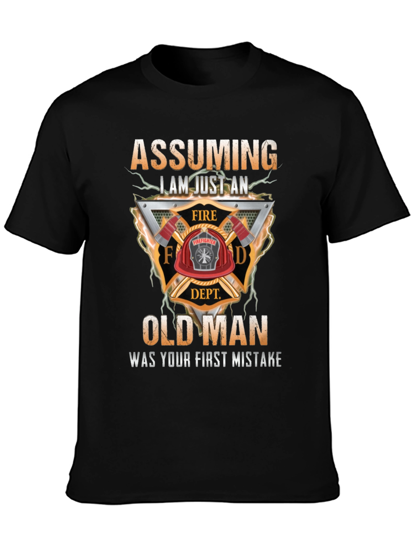 Firefighter Old Man Graphic T-Shirt