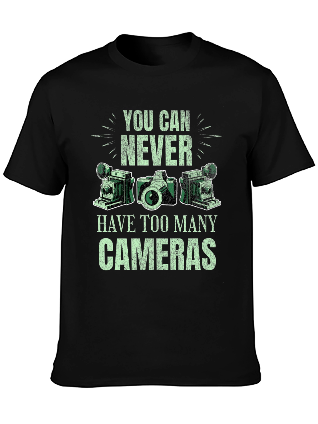 Never Too Many Cameras Black Graphic Tee