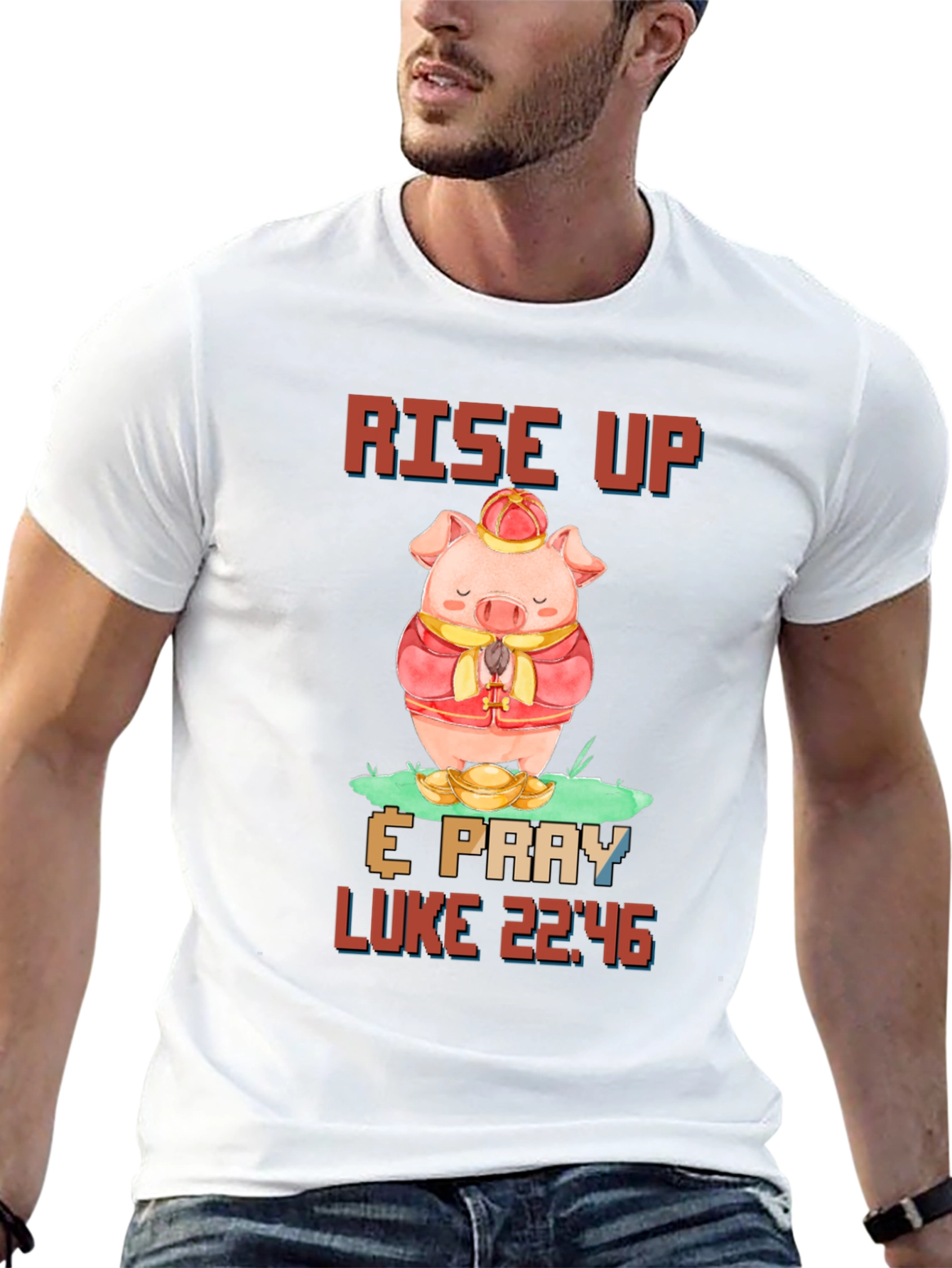 Rise Up & Pray T-Shirt with Pig Design