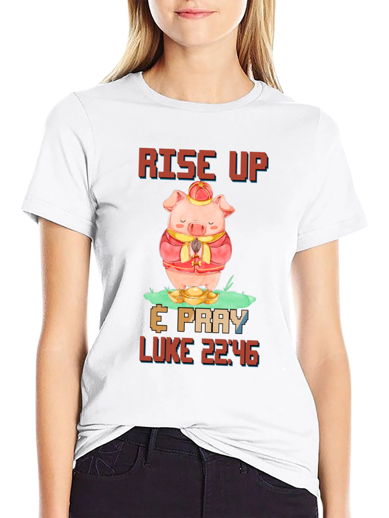 Rise Up & Pray T-Shirt with Pig Design