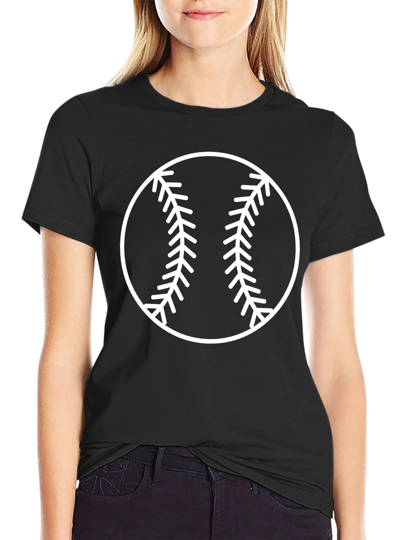 Baseball Graphic Tee - Black Crew Neck T-Shirt