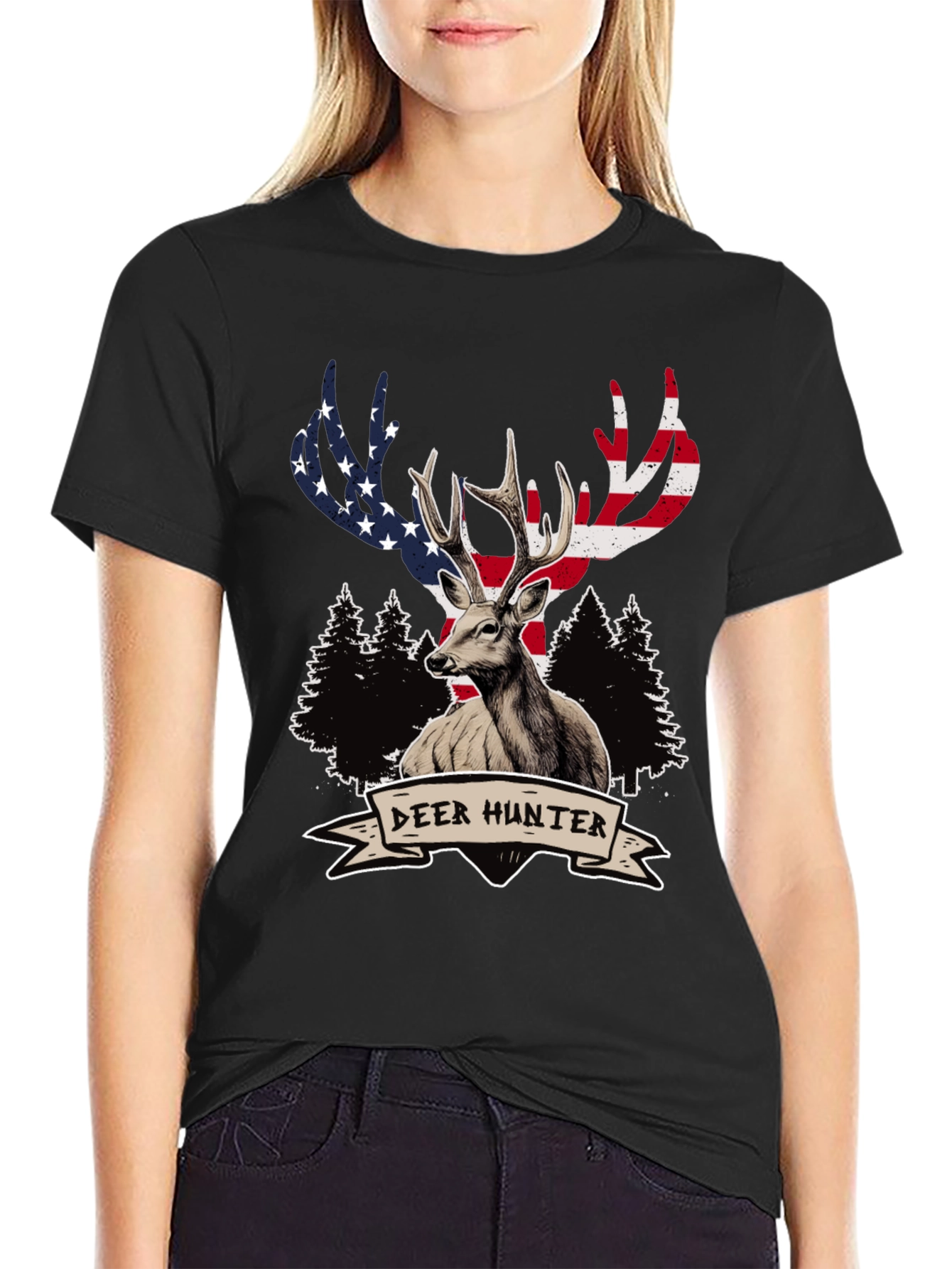 Deer Hunter USA Flag Graphic T-Shirt