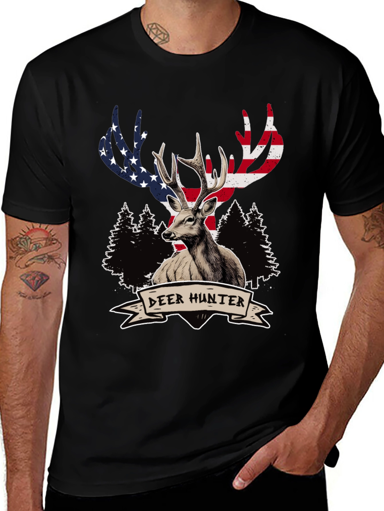 Deer Hunter USA Flag Graphic T-Shirt