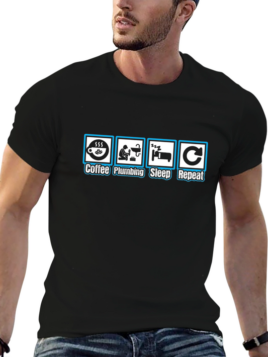 Coffee Plumbing Sleep Repeat T-Shirt - Plumber Gift