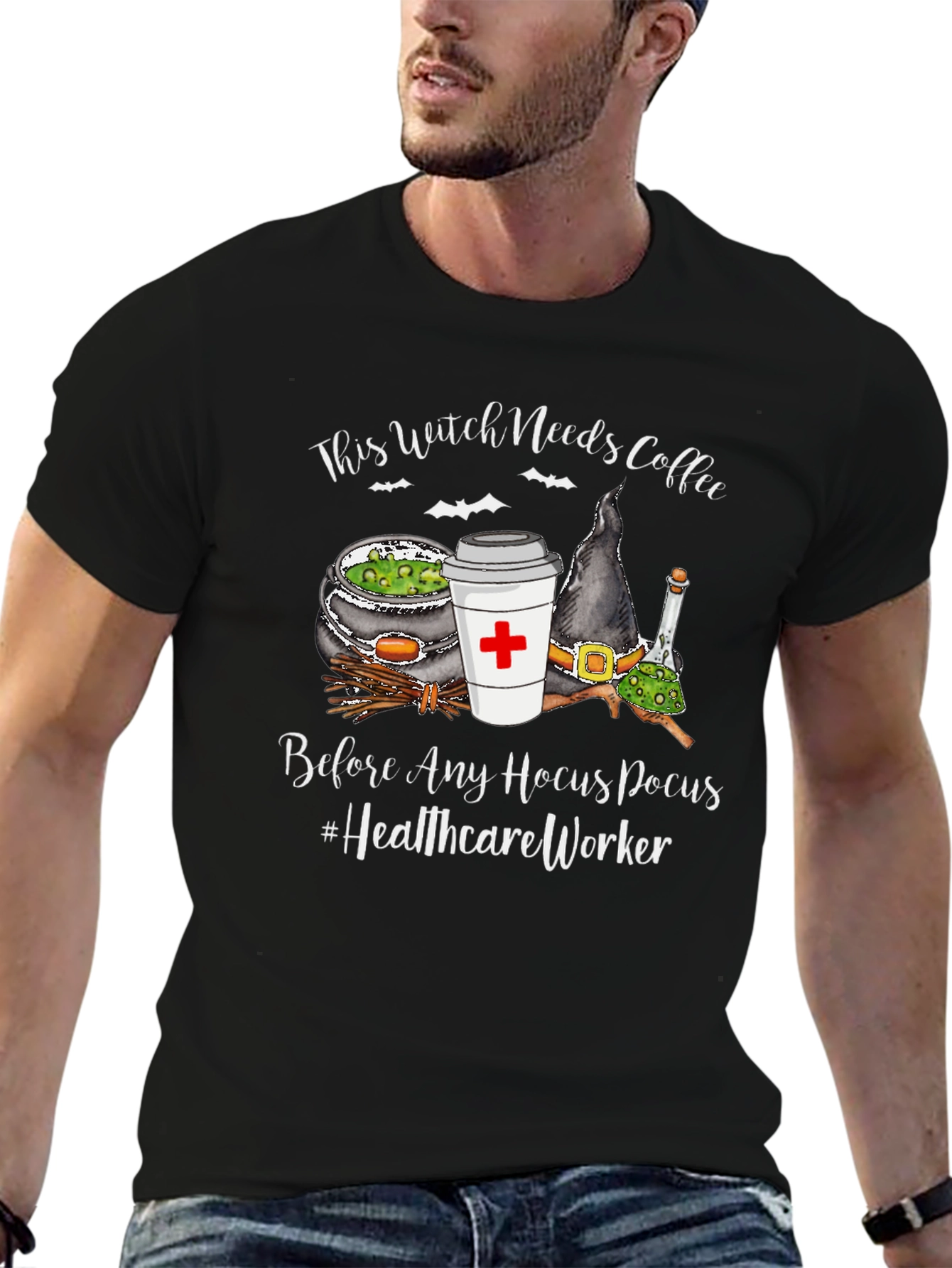 Witch Needs Coffee T-Shirt - Healthcare Worker Halloween